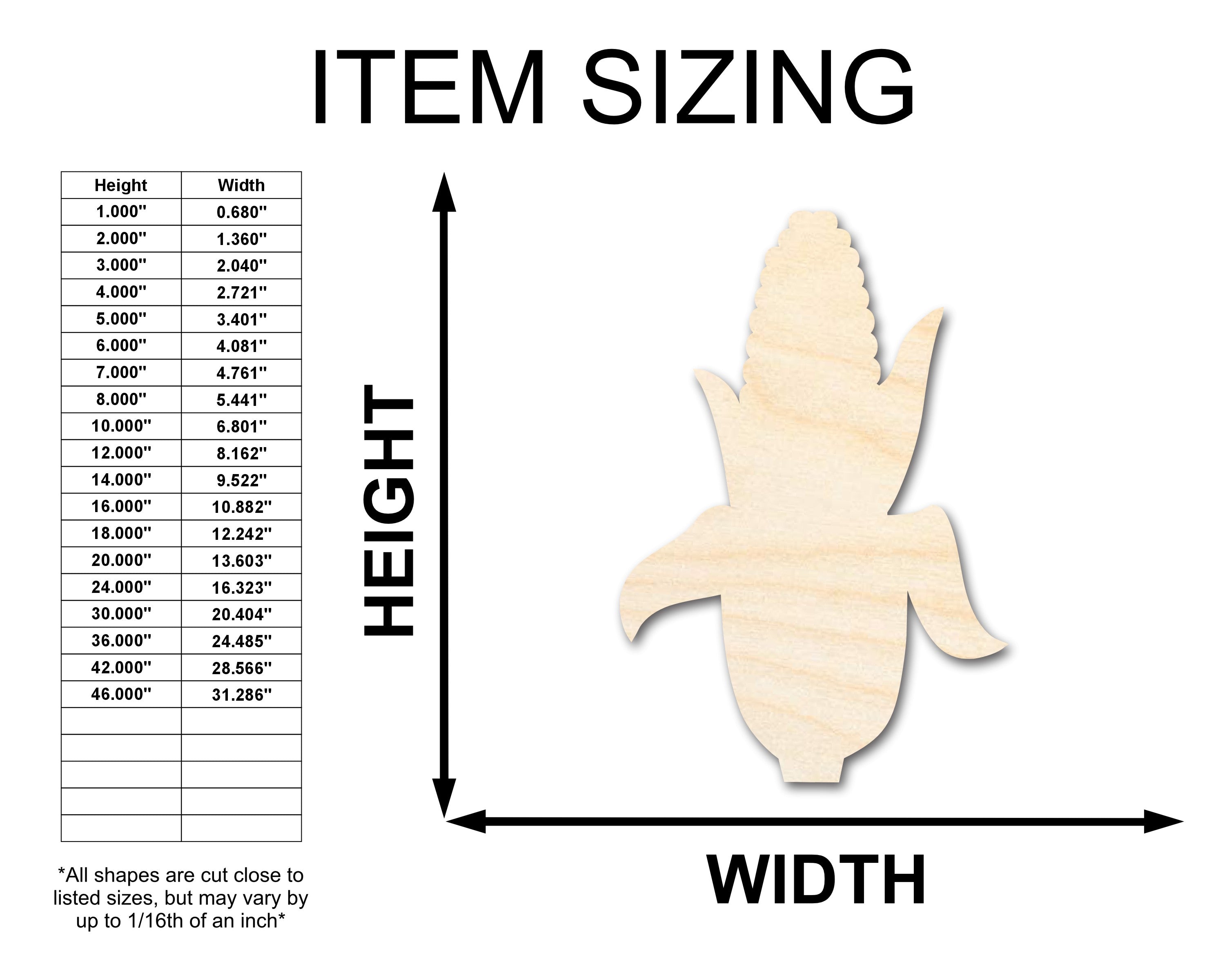 Unfinished Wood Corn on the Cob Shape | Craft Cutout | up to 46" DIY