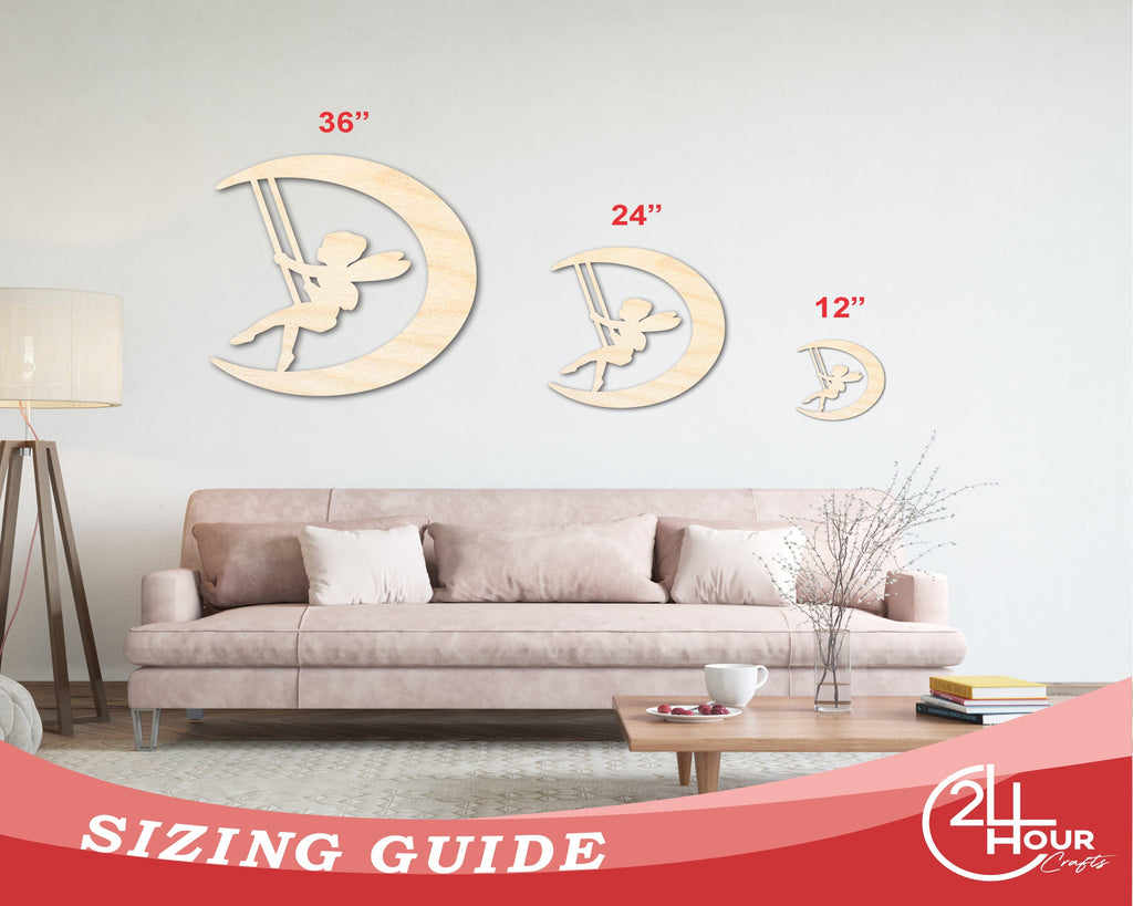 Unfinished Wood Moon Fairy Silhouette | DIY Craft Cutout | up to 46" DIY