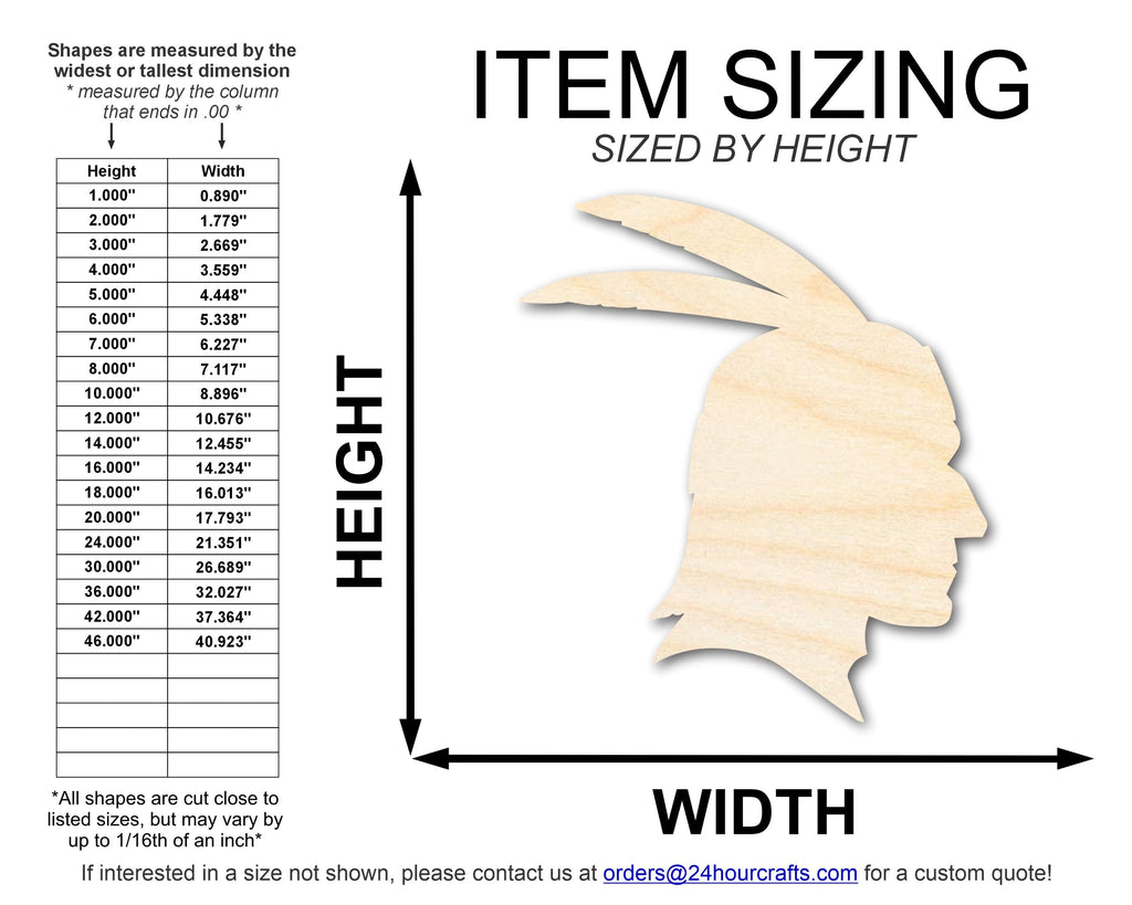 Unfinished Wood Native American Head Profile Silhouette | DIY Native American Craft Cutout | up to 46" DIY