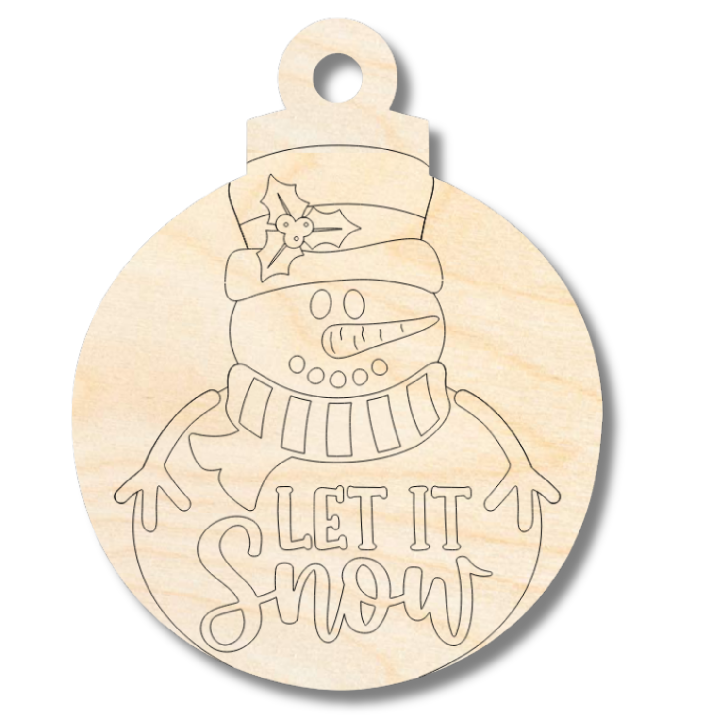 Unfinished Wood Etched Snowman Let it Snow Ornament Shape | Paint By Line Crafts | up to 30" DIY