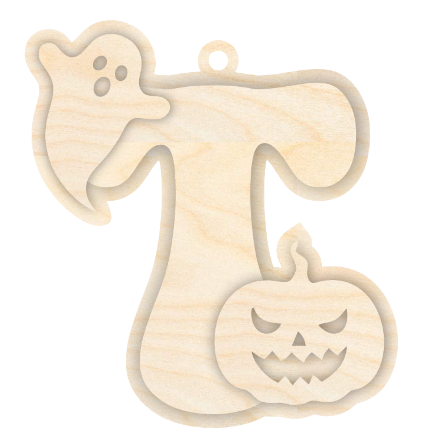 Unfinished Wood Layered Letter Halloween Ghost & Pumpkin Tags | A-Z | 4 Piece | 6" Tall | 1/8" Wood | Wood Craft DIY