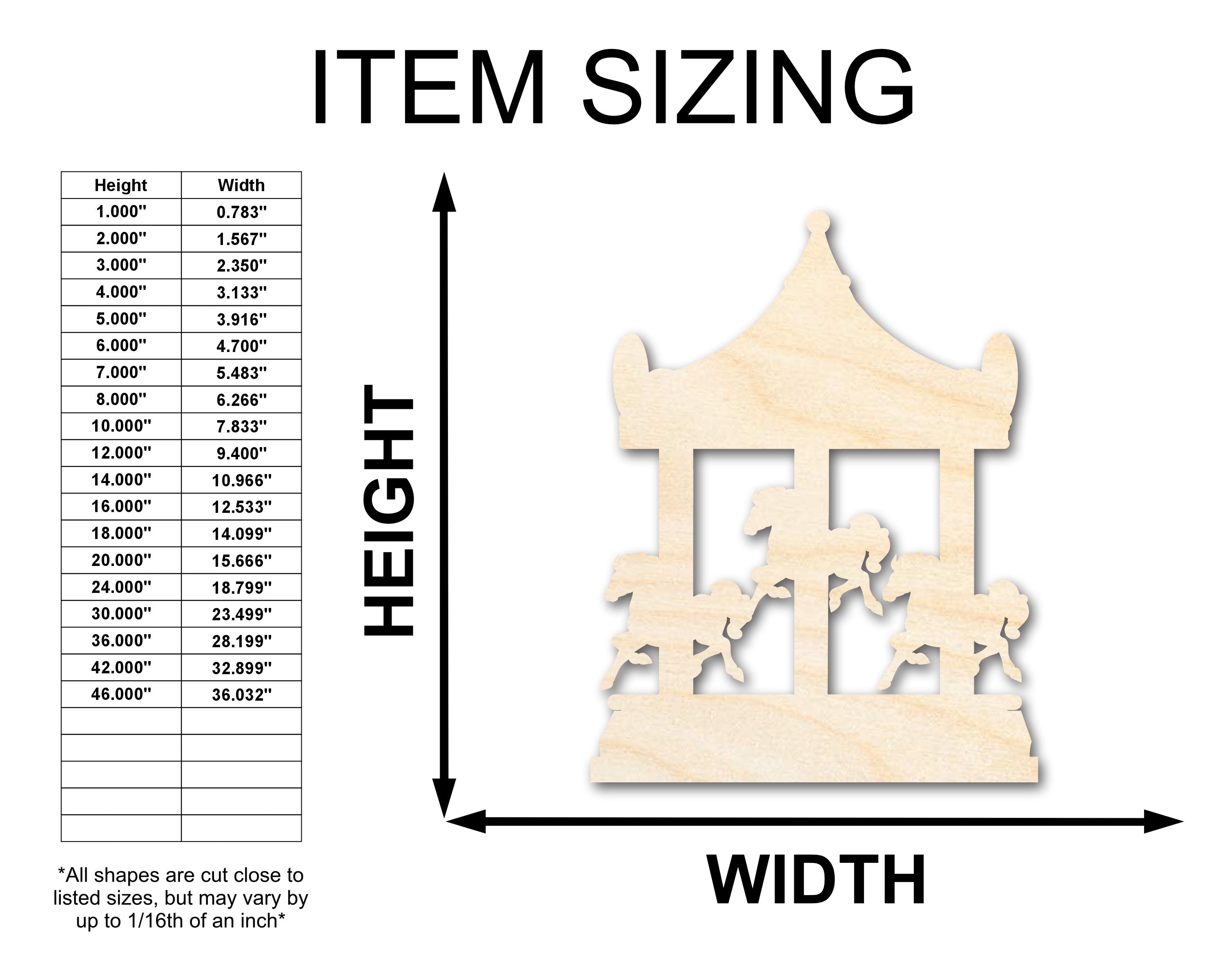 Unfinished Wood Merry-Go-Round Shape | Carousel Craft | Amusement Park | Craft Cutout | up to 46" DIY