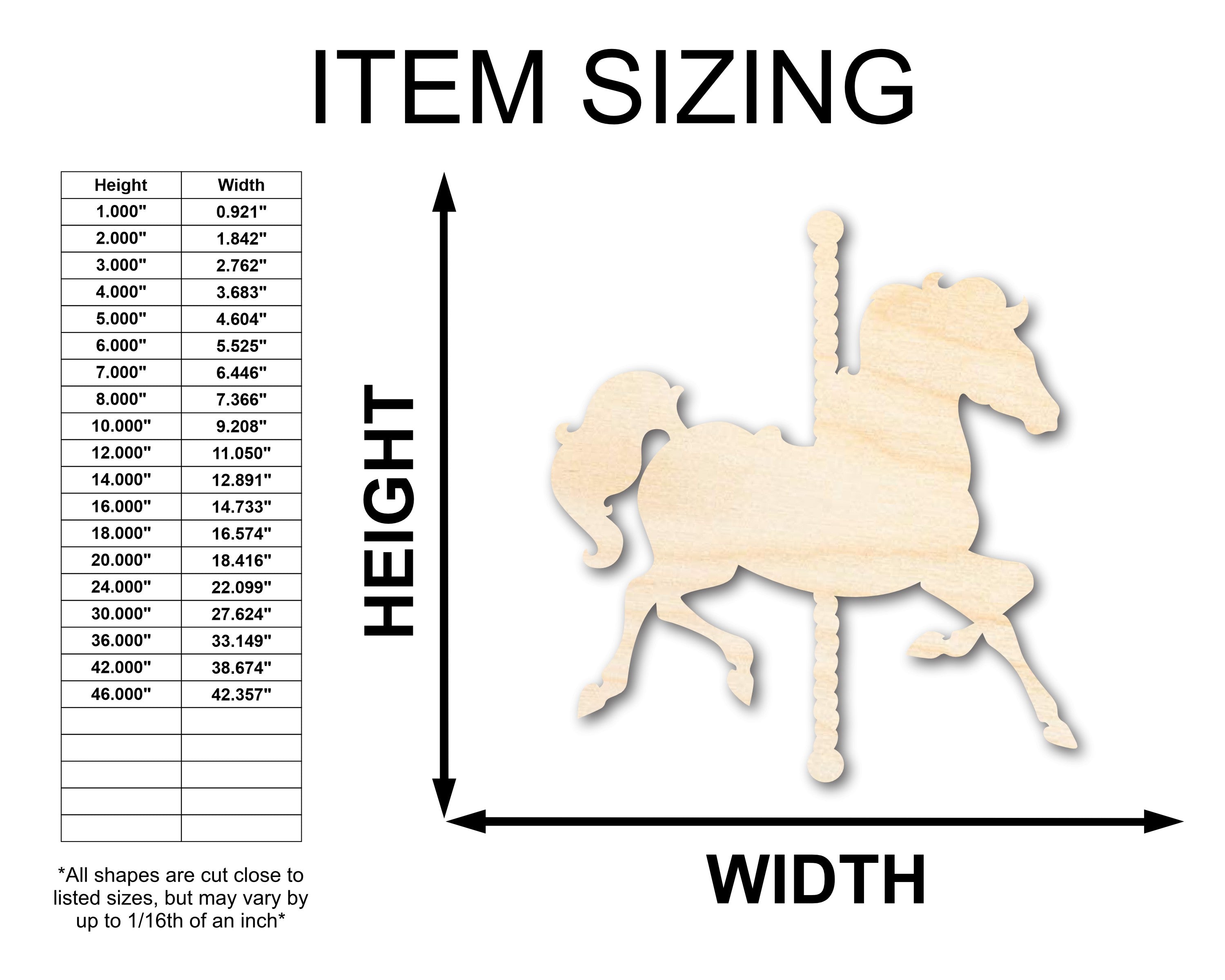 Unfinished Wood Carousel Horse Shape | Amusement Park | Craft Cutout | up to 46" DIY