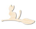 Unfinished Wood Cat on Broom Shape | DIY Halloween Cat Craft Cutout | up to 46" DIY