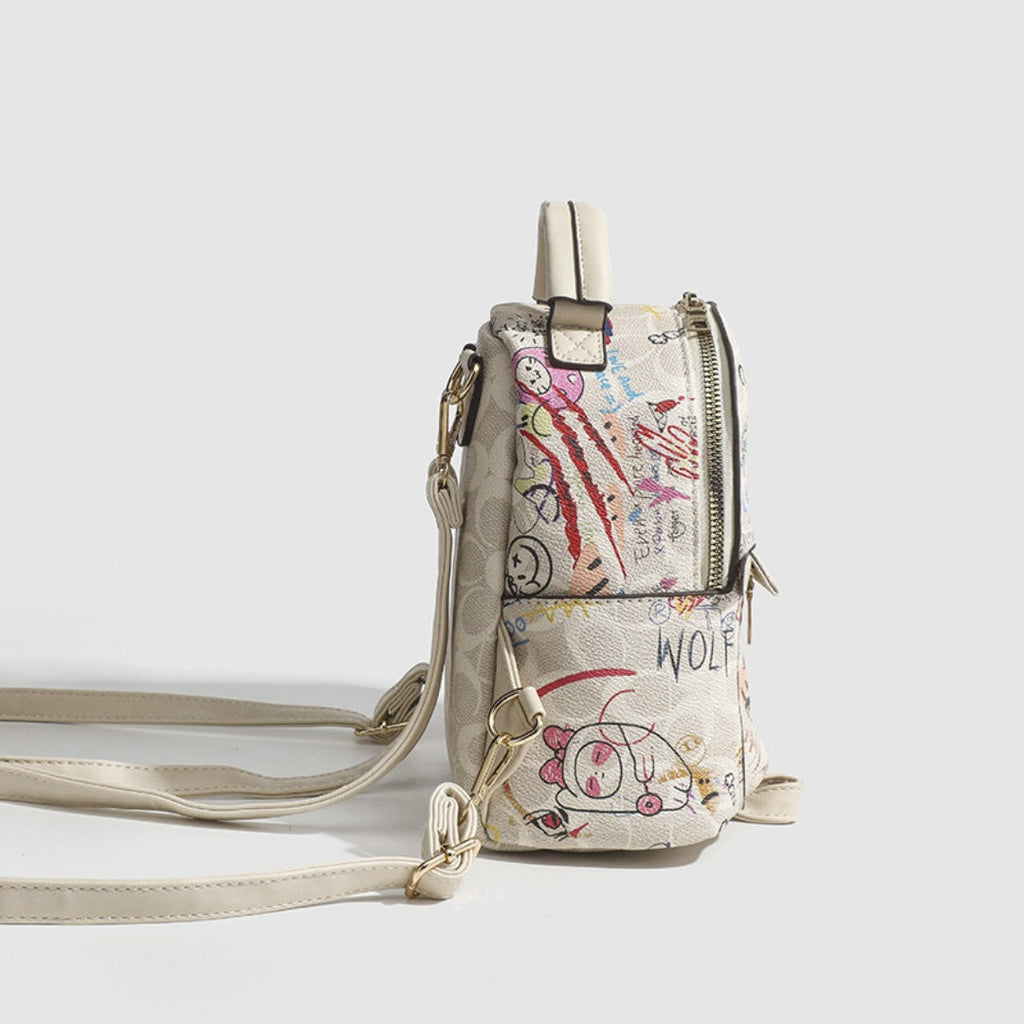 Summer small backpack, graffiti bear backpack, small backpack women, mini fashion casual women's backpack purse