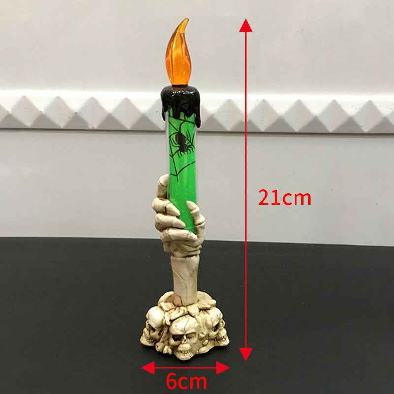 Halloween Skeleton Candlestick Ghost Festival Horror Decoration Props LED Electronic Candle Light Pumpkin Lantern Skull Ornament