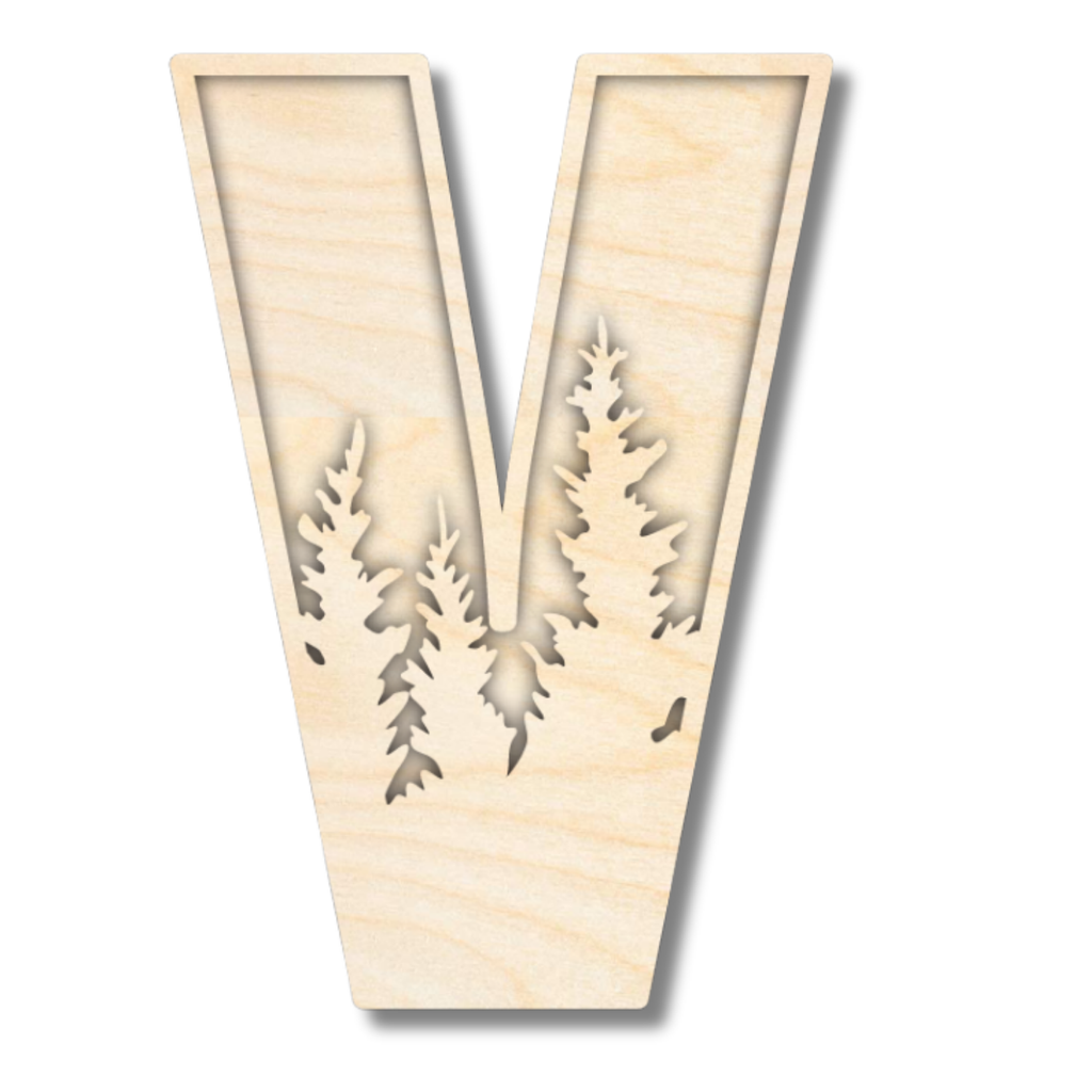 Unfinished Wood Layered Themed Letters | Pine Trees | A-Z | 2 Piece | up to 24"