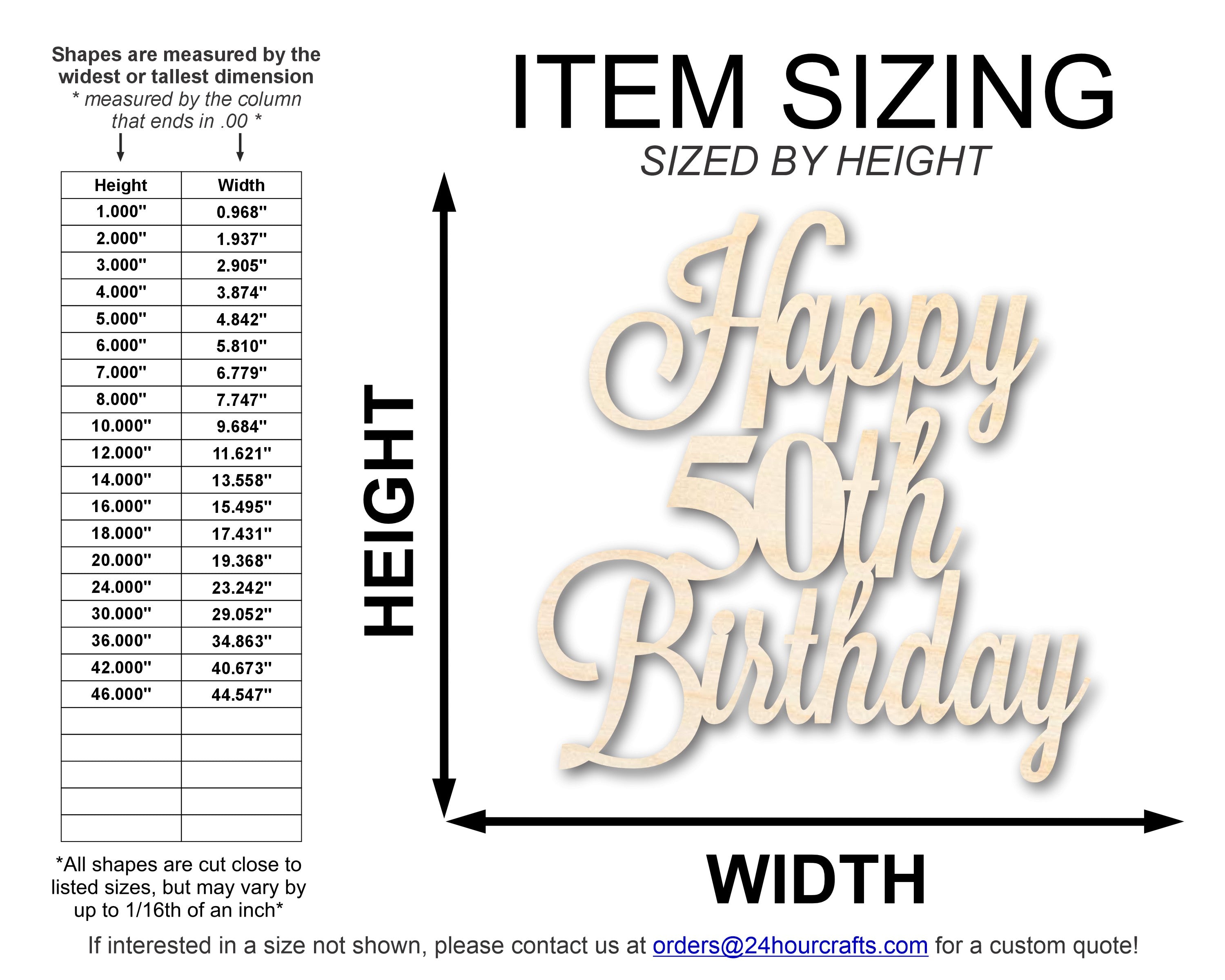 Unfinished Happy 50th Birthday Sign Shape | DIY Craft Cutout | up to 46" DIY