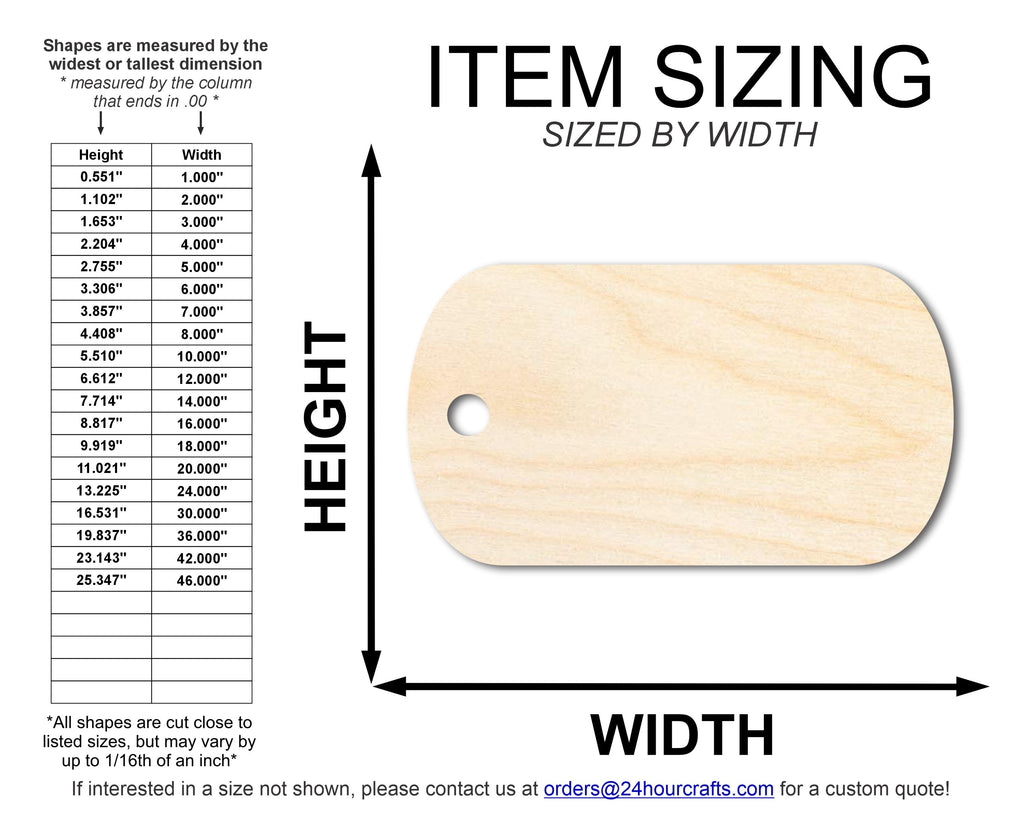 Unfinished Wood Military Dog Tag Shape | DIY Craft Cutout | up to 46" DIY