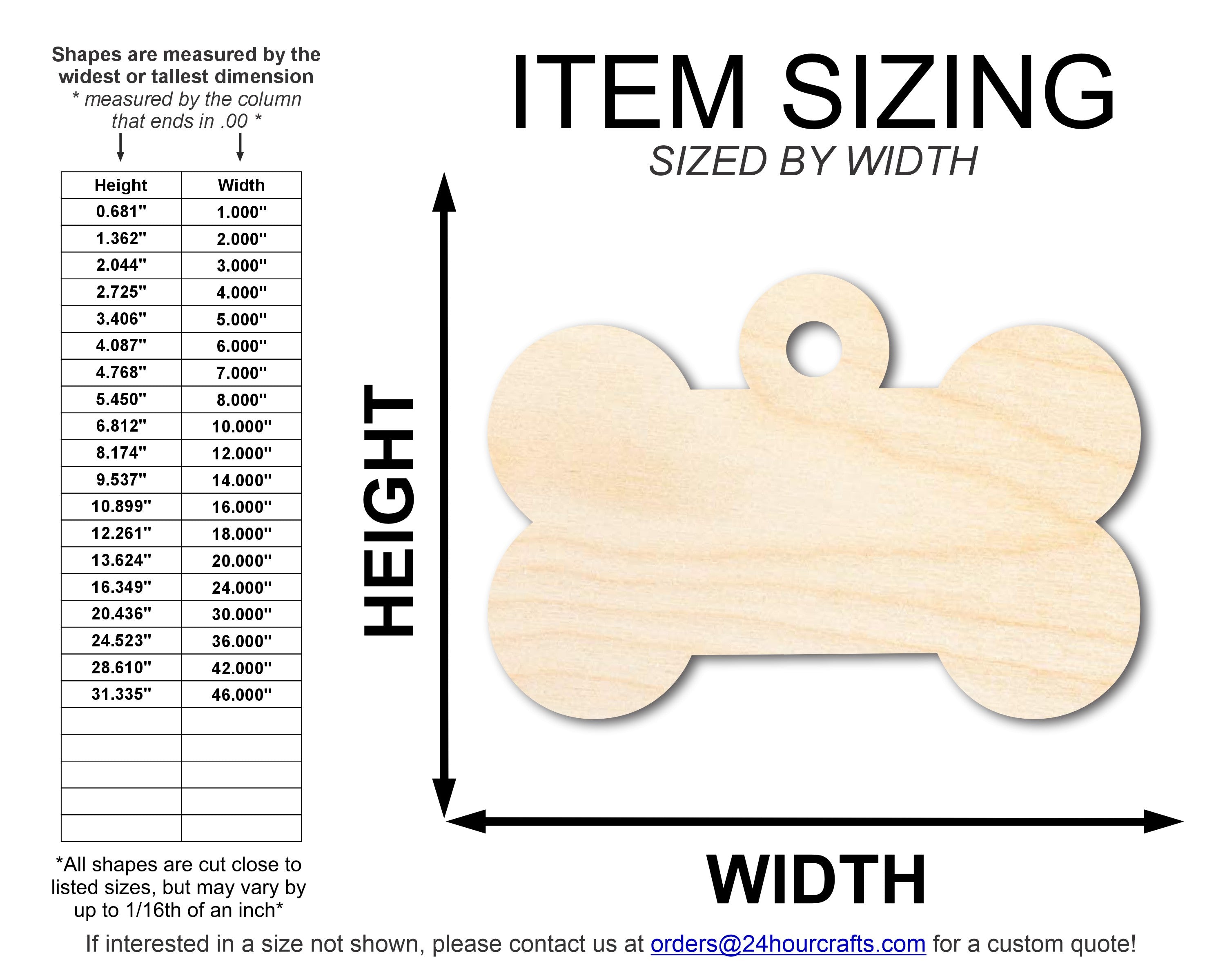 Unfinished Wood Bone Dog Tag Shape | DIY Craft Cutout | up to 46" DIY