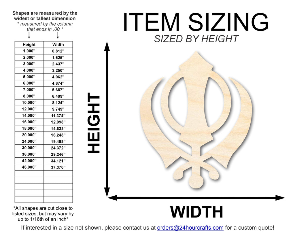 Unfinished Wood Khanda Sikhism Symbol Shape | DIY Craft Cutout | up to 46" DIY