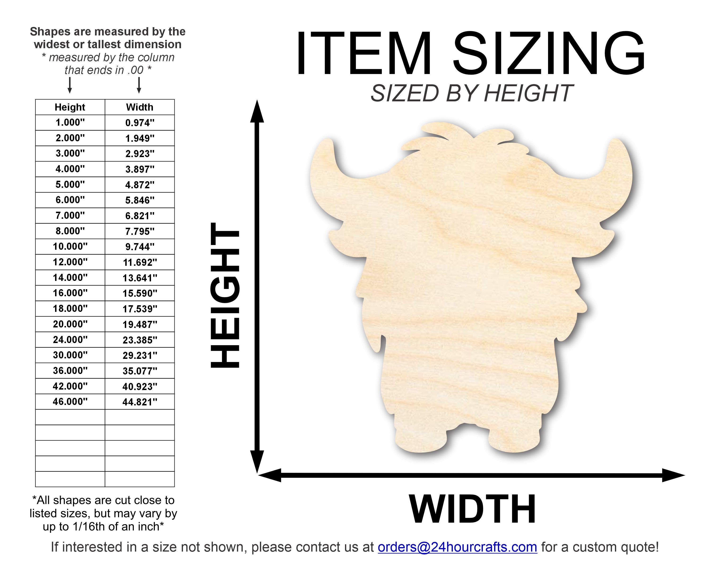 Unfinished Wood Cute Highland Cow Shape | DIY Craft Cutout | up to 46" DIY