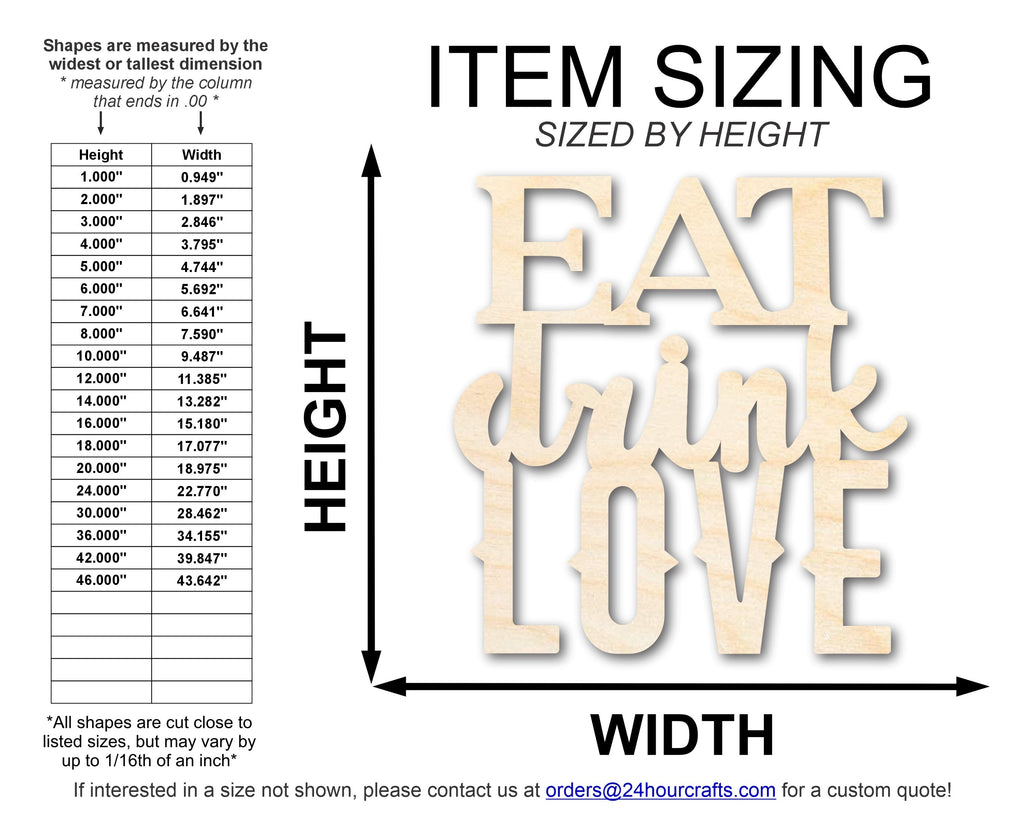 Unfinished Wood Eat Love Drink Cutout | DIY Craft Shape | up to 46" DIY