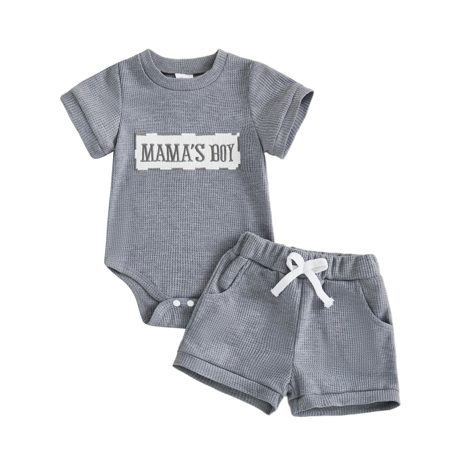 Waffle-Print Romper And Shorts Set For Baby Boys