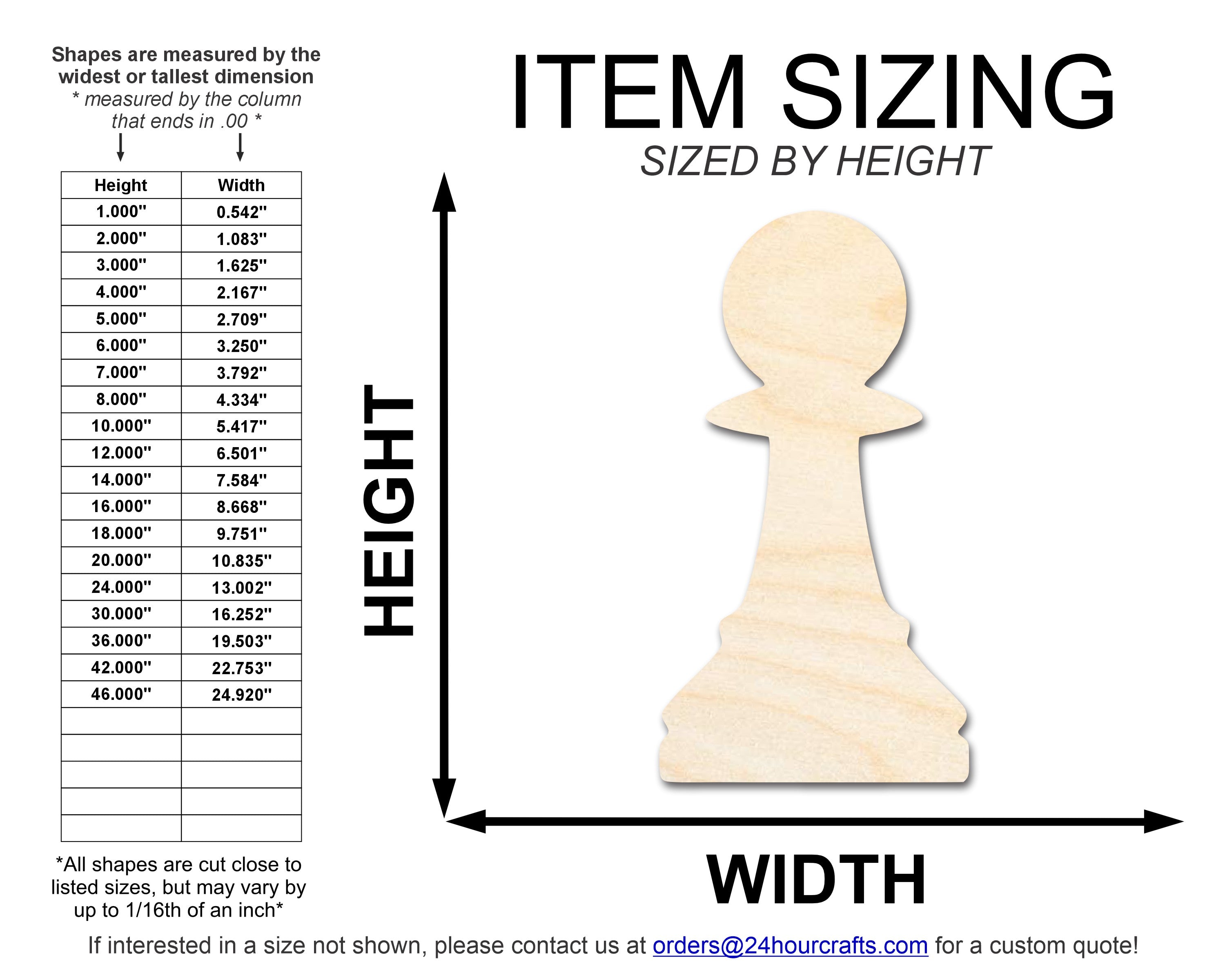 Unfinished Wood Pawn Chess Piece Shape | DIY Craft Cutout | up to 46" DIY