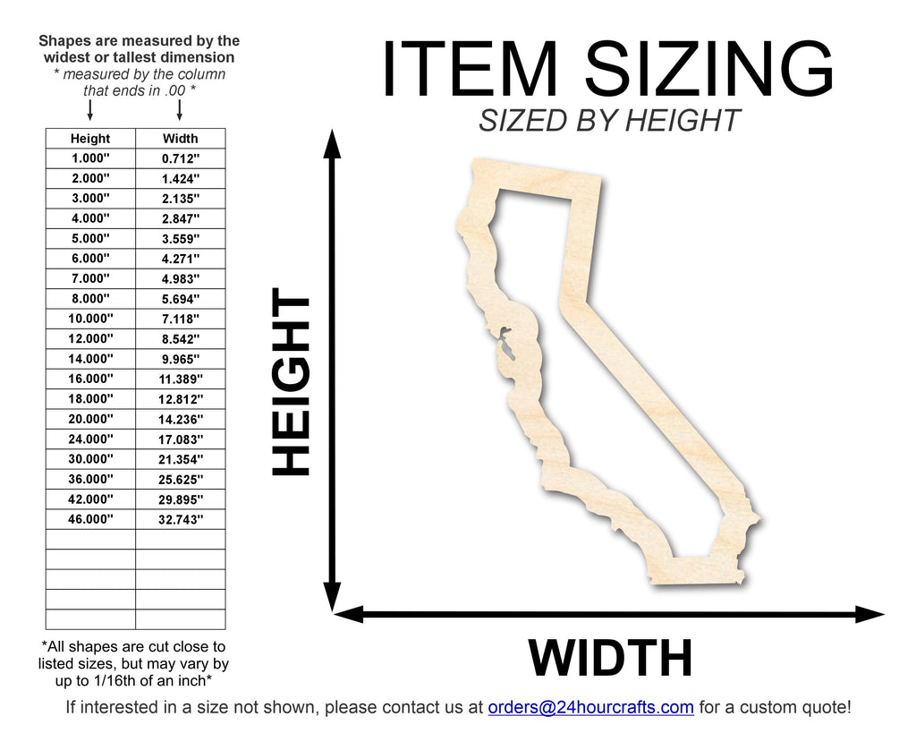 Unfinished Wood California Outline Shape | DIY Craft Cutout | up to 46" DIY