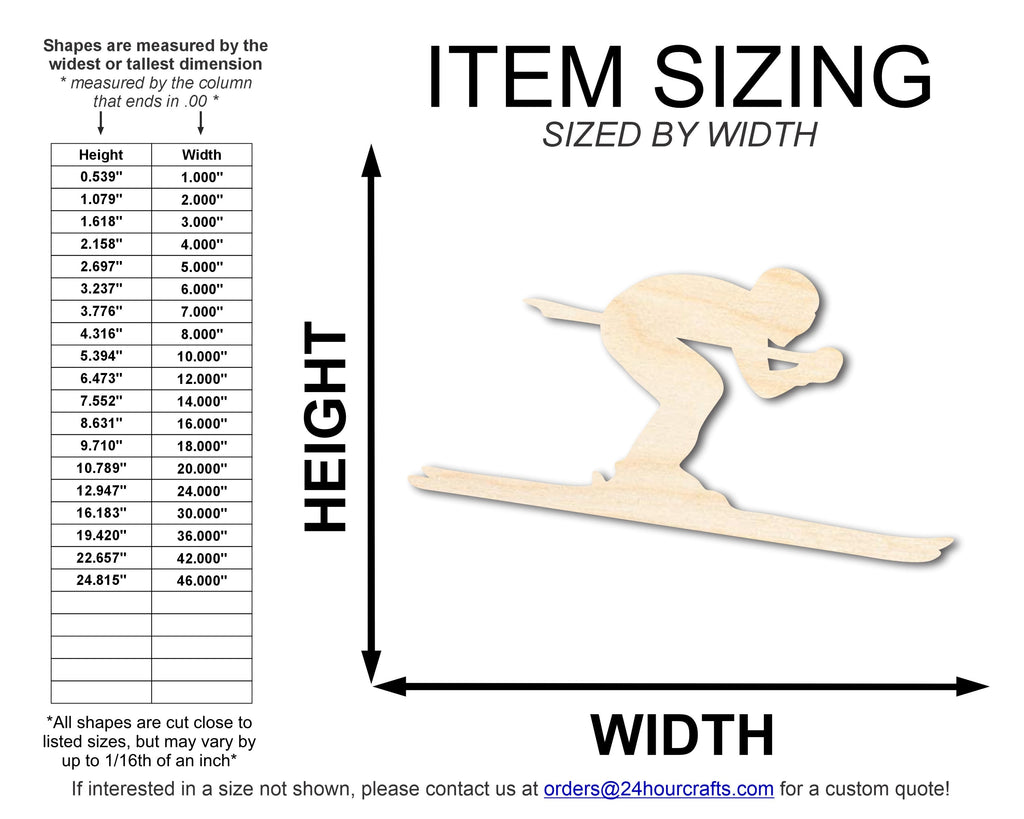 Unfinished Wood Skier Shape | DIY Craft Cutout | up to 46" DIY