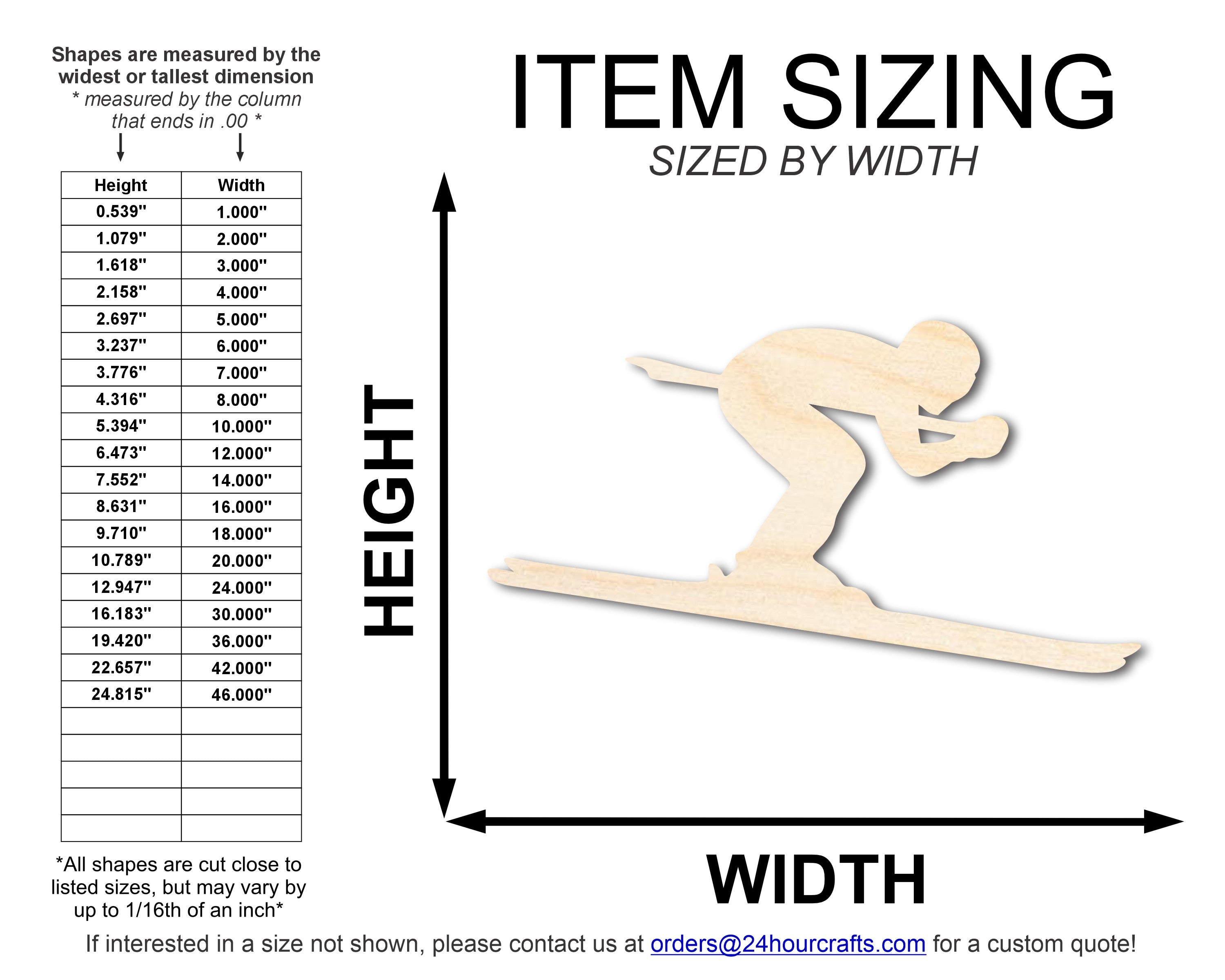 Unfinished Wood Skier Shape | DIY Craft Cutout | up to 46" DIY
