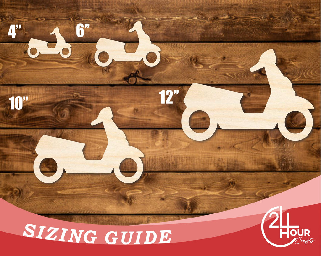 Unfinished Wood Moped Shape | DIY Craft Cutout | up to 46" DIY
