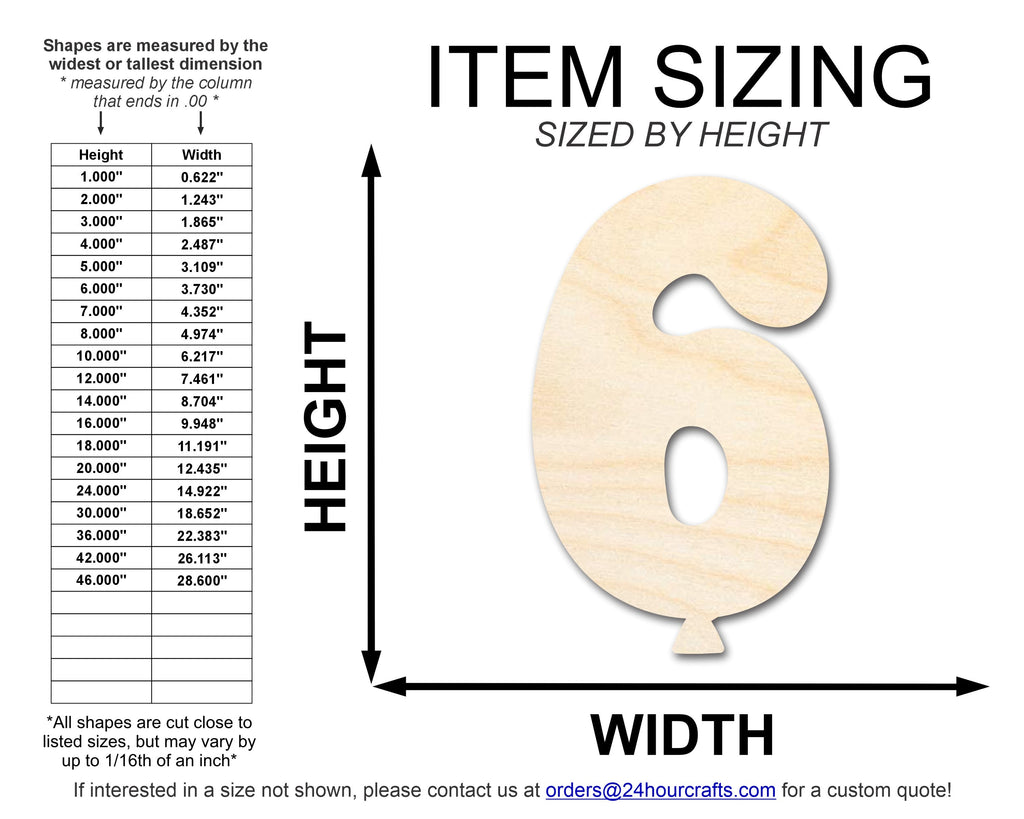 Unfinished Wood Balloon Number 6 Shape | DIY Craft Cutout | up to 46" DIY