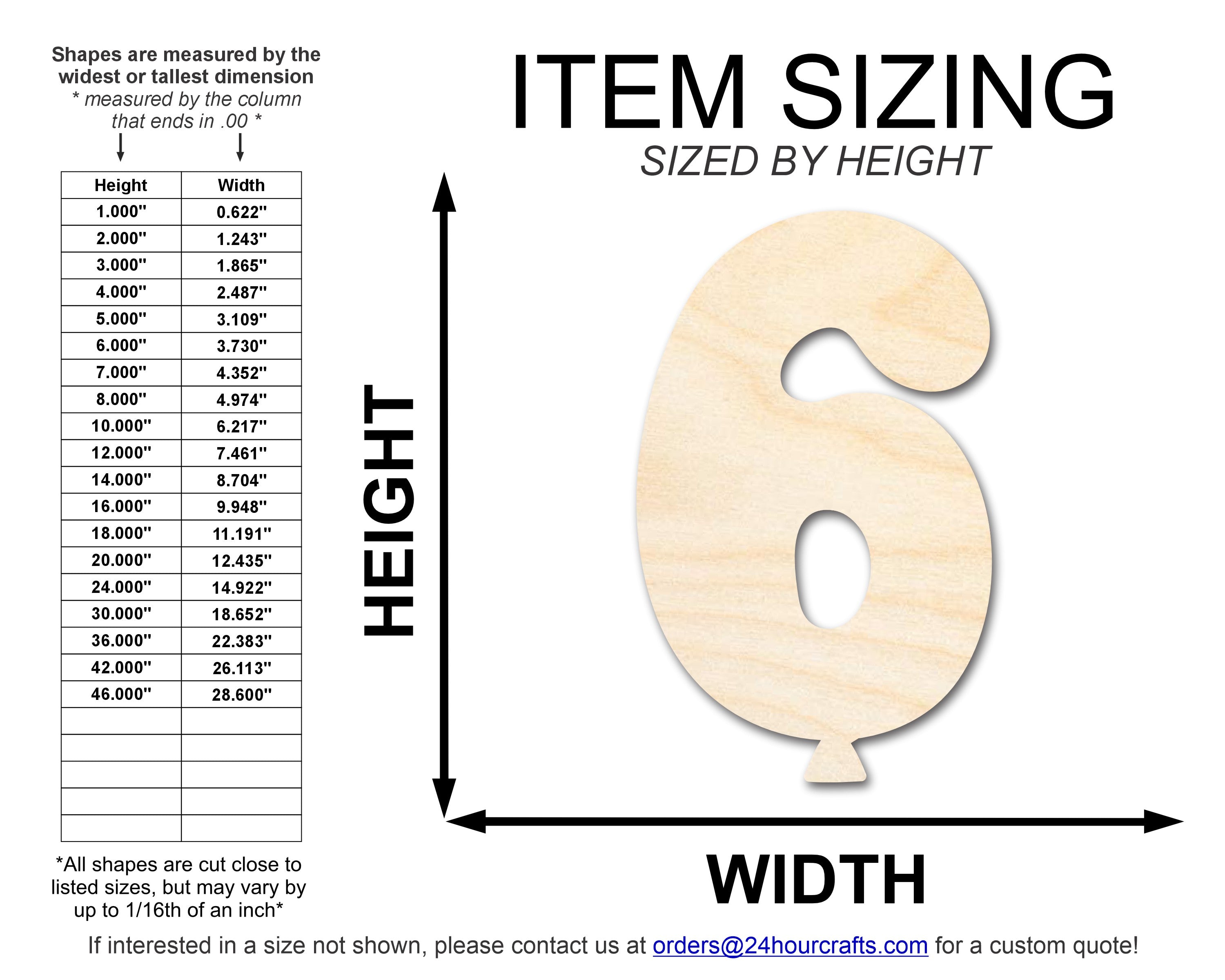 Unfinished Wood Balloon Number 6 Shape | DIY Craft Cutout | up to 46" DIY