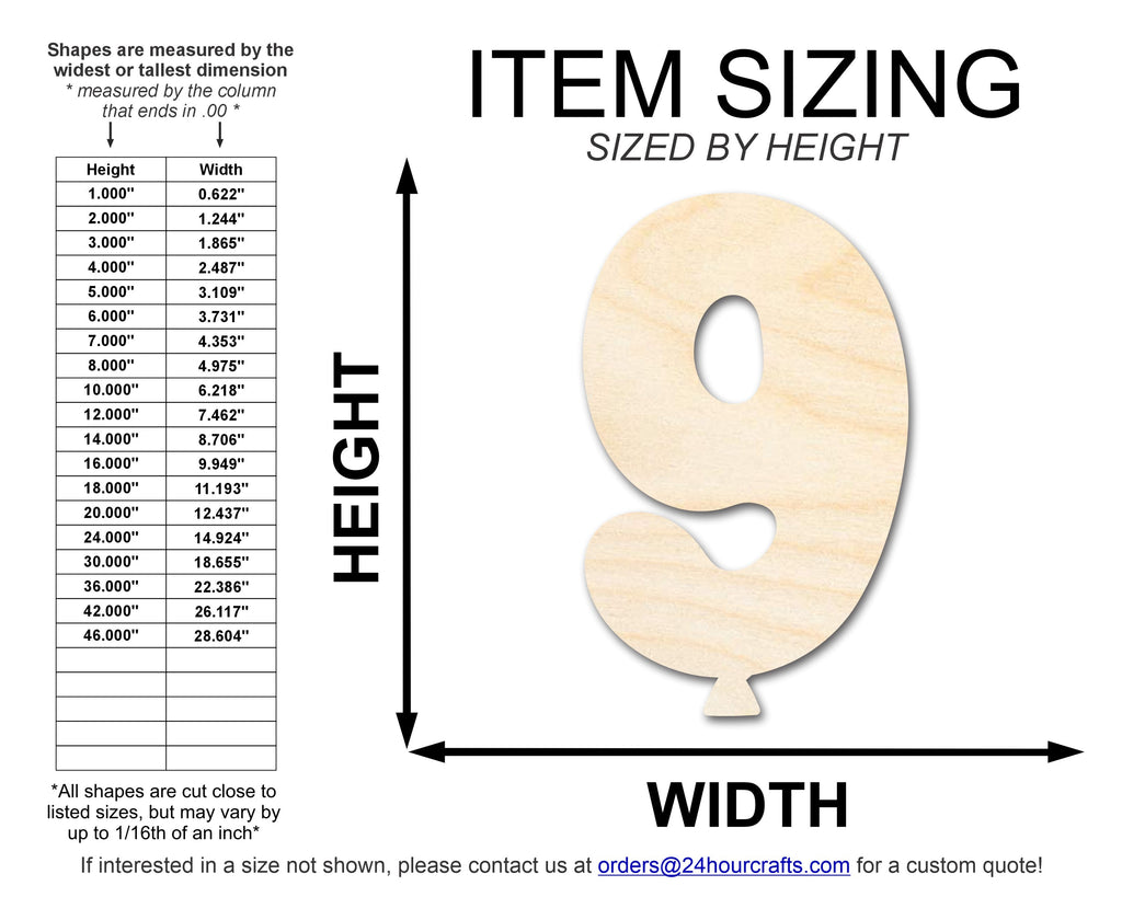Unfinished Wood Balloon Number 9 Shape | DIY Craft Cutout | up to 46" DIY