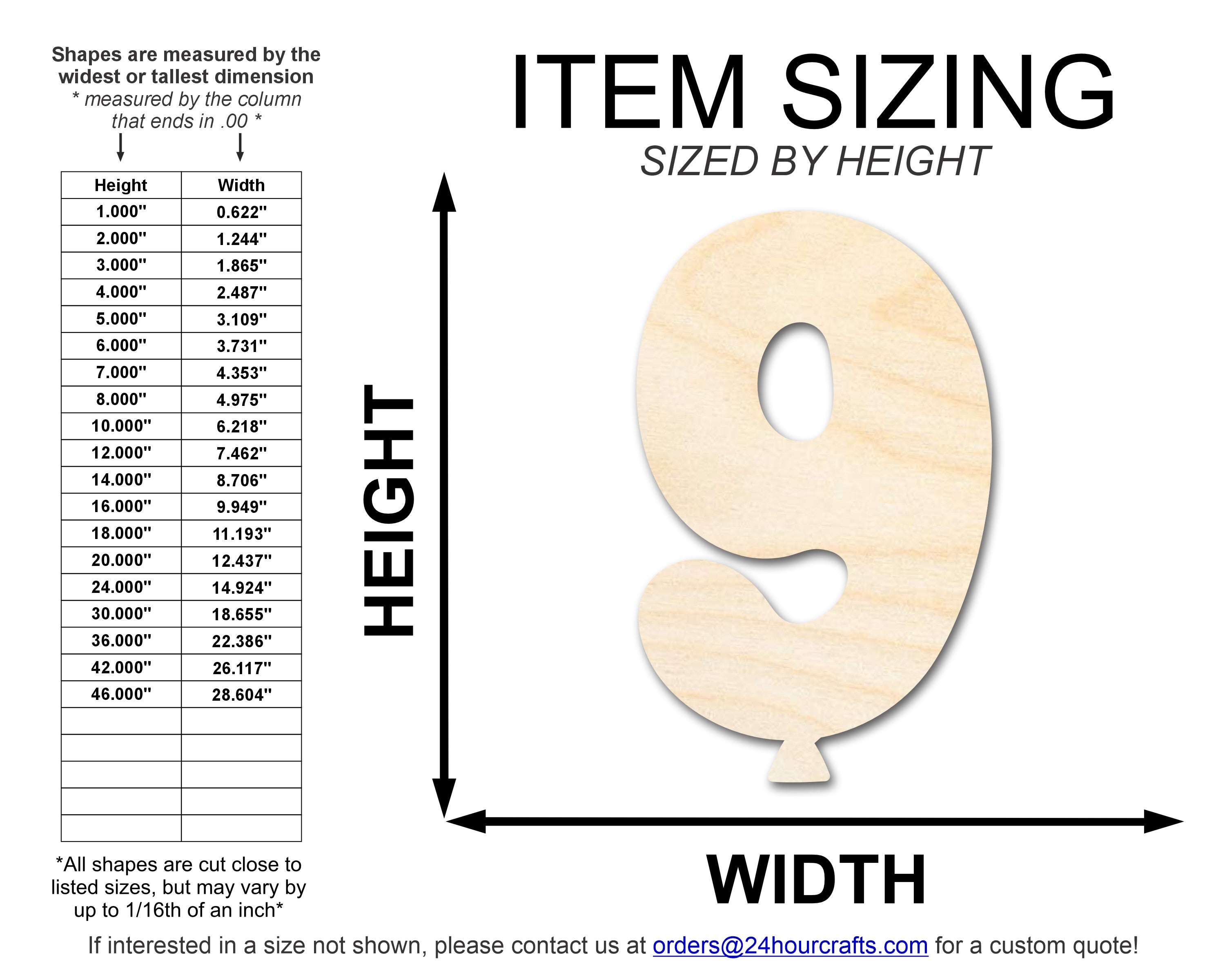 Unfinished Wood Balloon Number 9 Shape | DIY Craft Cutout | up to 46" DIY
