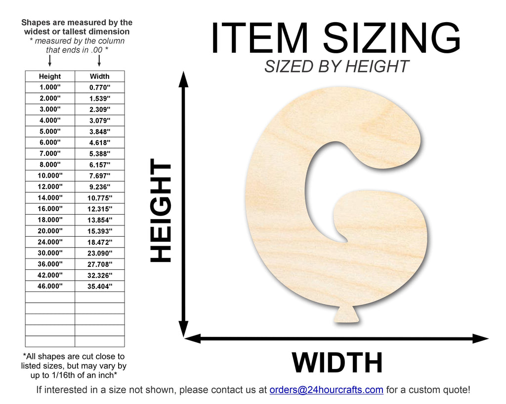 Unfinished Wood Balloon Letter G Shape | DIY Craft Cutout | up to 46" DIY