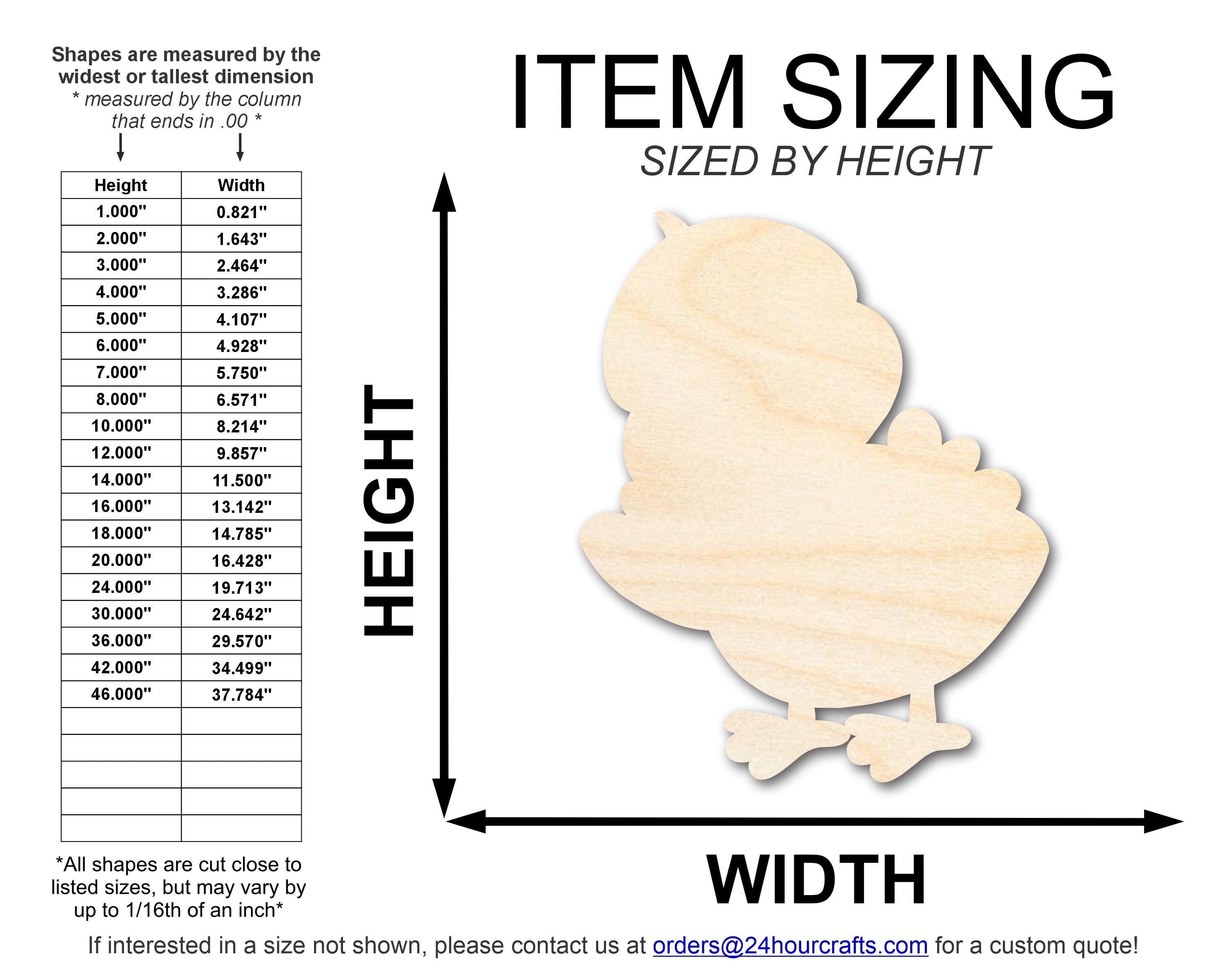 Unfinished Wood Happy Chick Shape | DIY Craft Cutout | up to 46" DIY