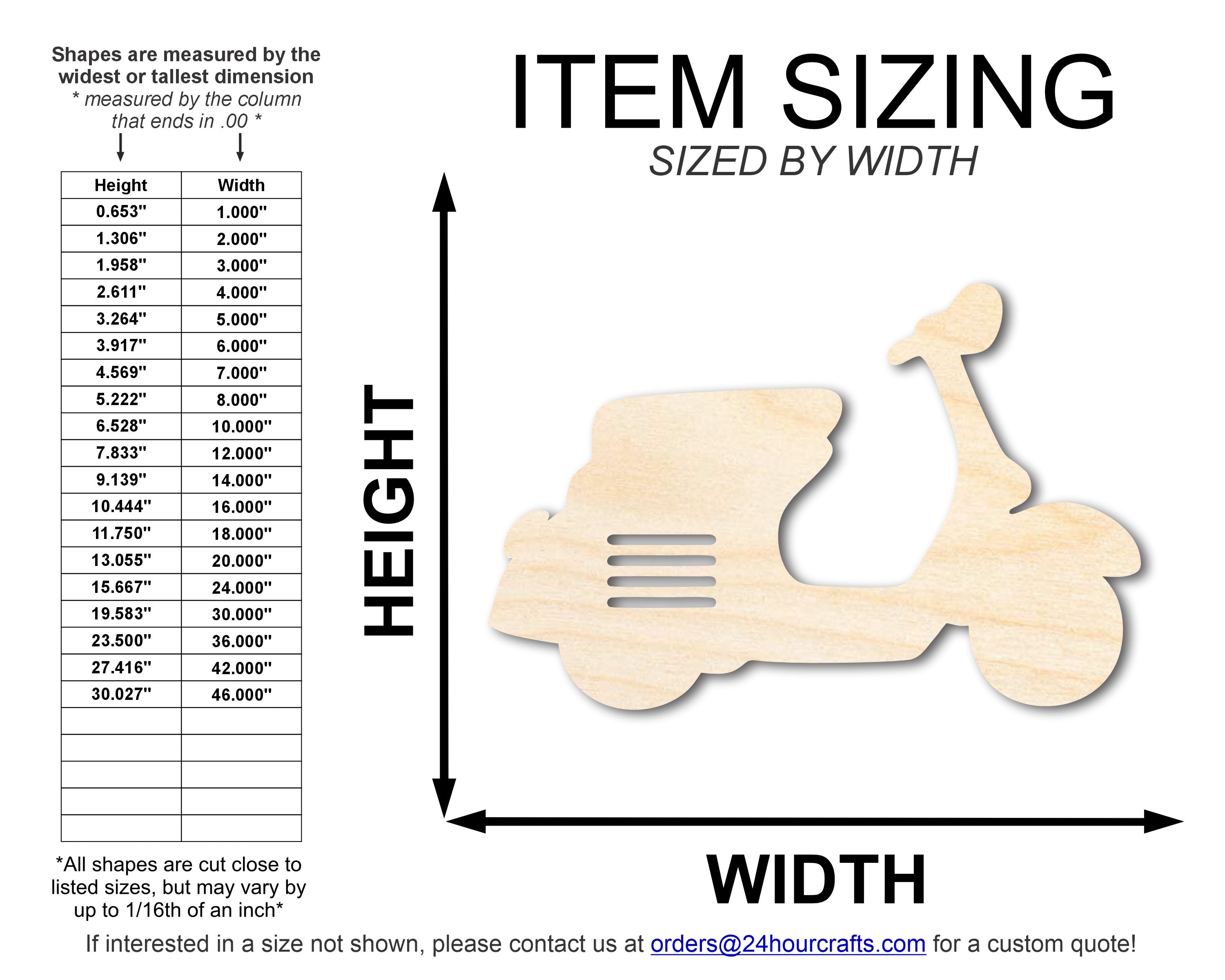 Unfinished Wood Moped Shape | DIY Craft Cutout | up to 46" DIY
