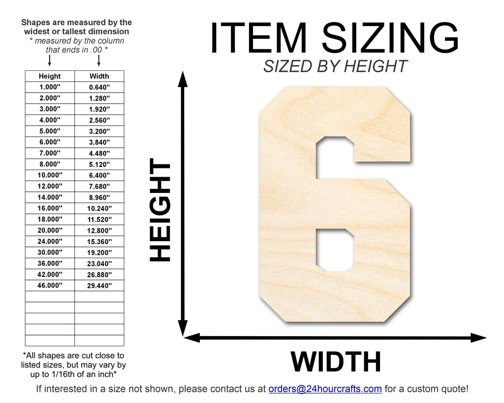 Unfinished Wood Varisty Number Six Shape | DIY Craft Cutout | up to 46" DIY