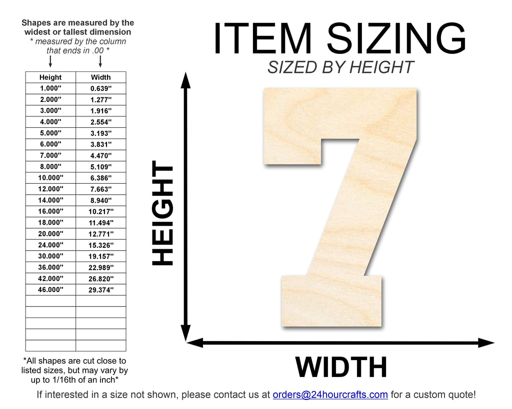 Unfinished Wood Varisty Number Seven Shape | DIY Craft Cutout | up to 46" DIY