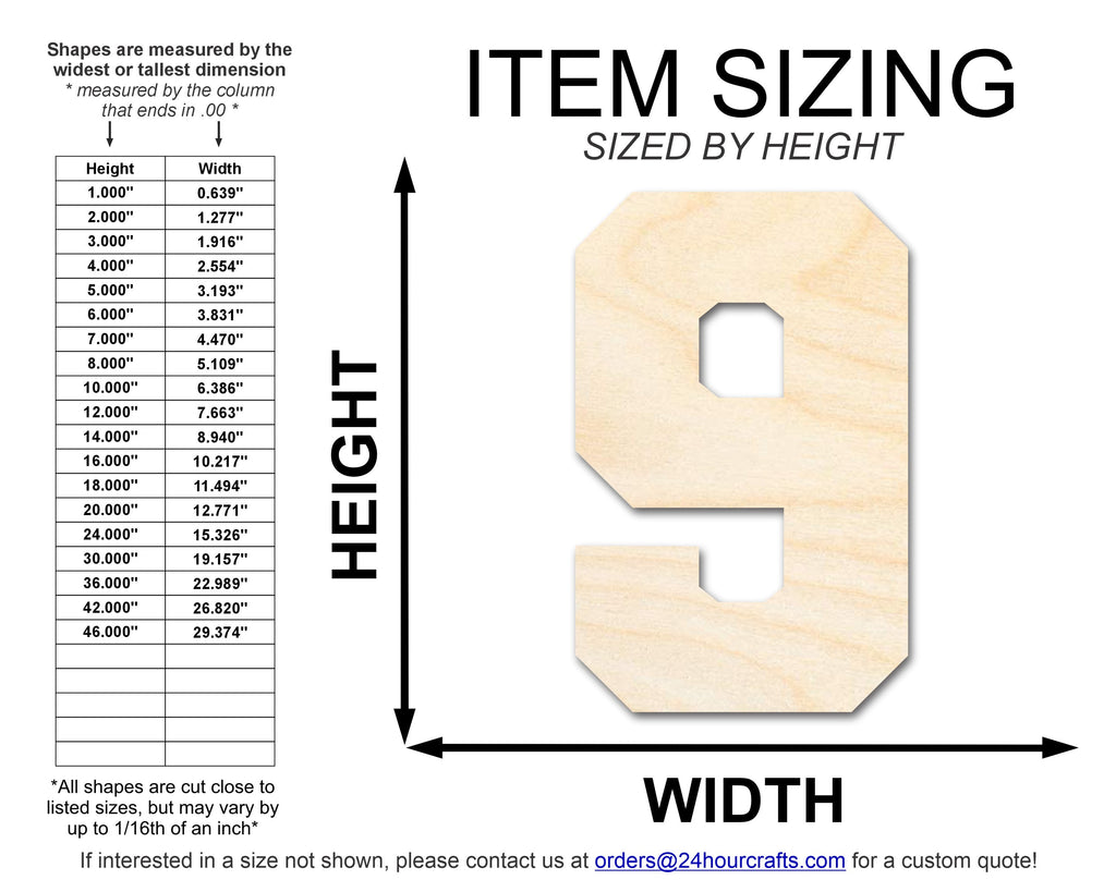Unfinished Wood Varisty Number Nine Shape | DIY Craft Cutout | up to 46" DIY
