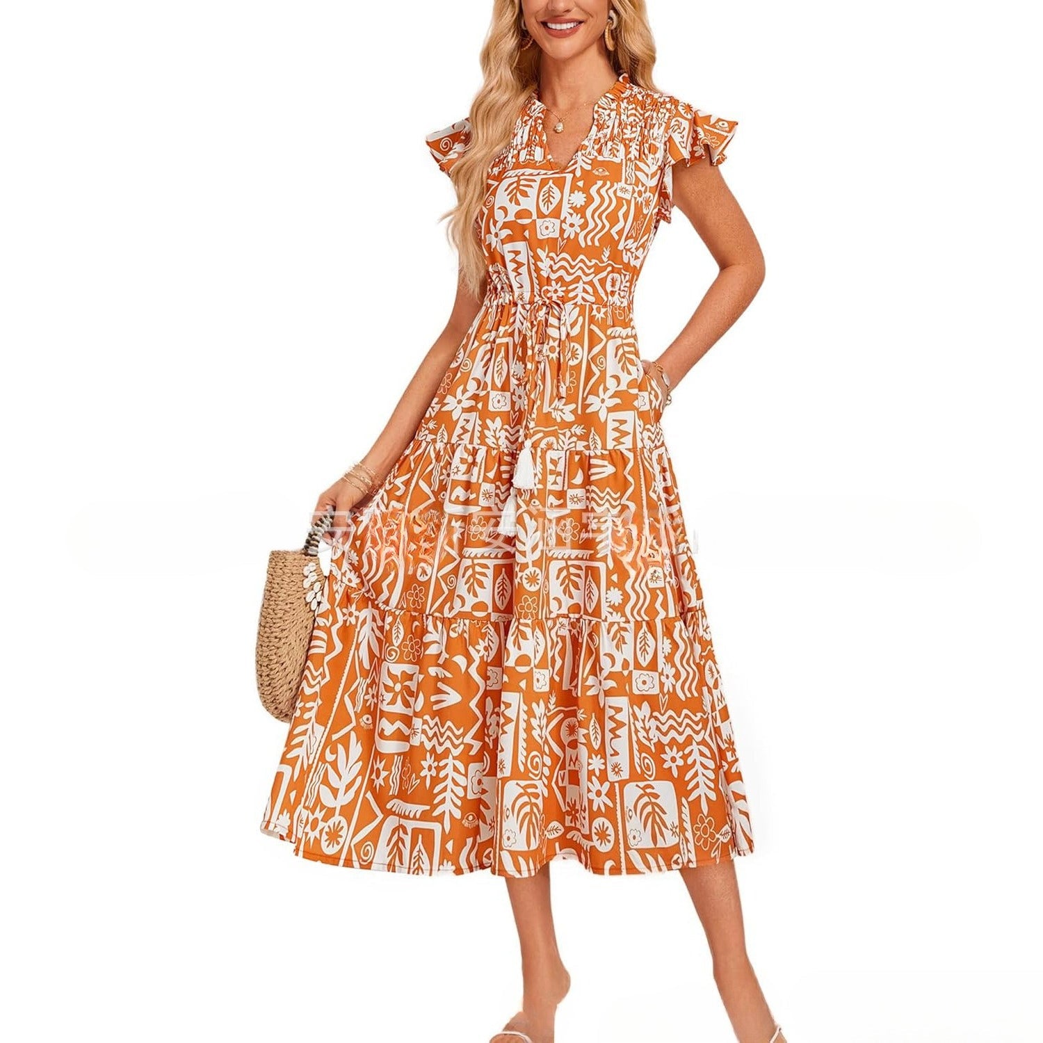 Women's Short Sleeve Fringe Bohemian Vacation Beach Dress