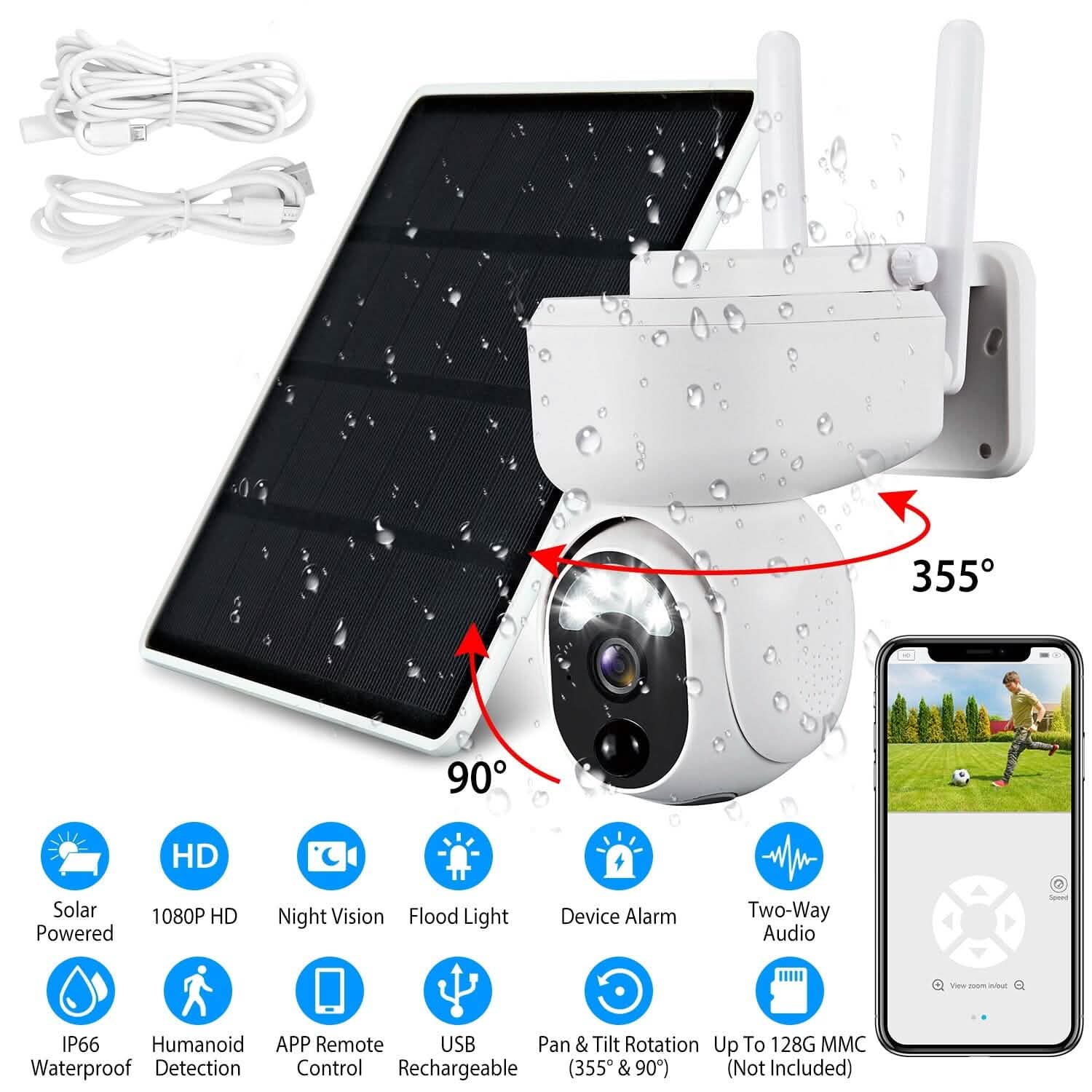 2.4G Wifi Solar Wireless 1080P Surveillance Camera with Flood Light Night Vision