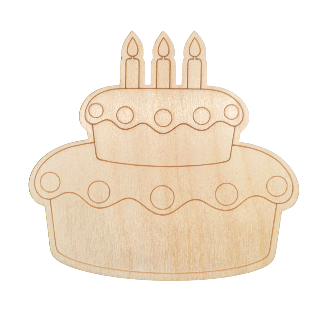 Unfinished Wood Etched Two Tier Birthday Cake Shape | Paint By Line Crafts | up to 30" DIY