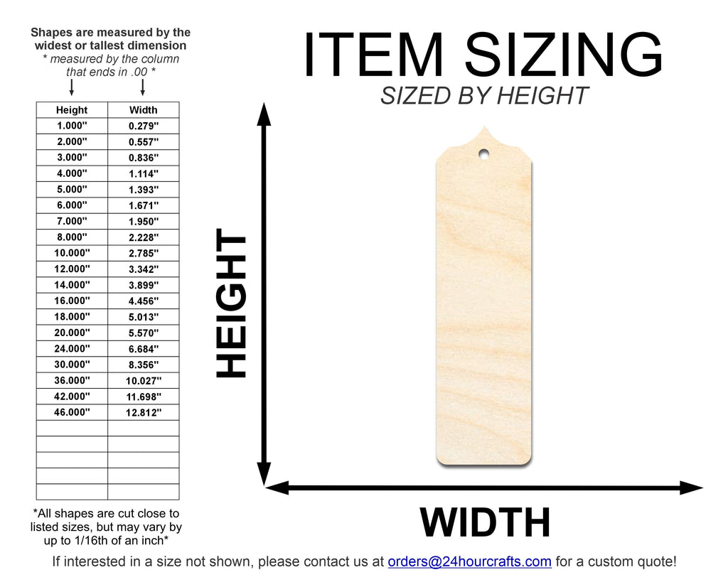 Unfinished Wood Sharp Pointed Top Bookmark Shape | DIY Craft Cutout | up to 12" DIY