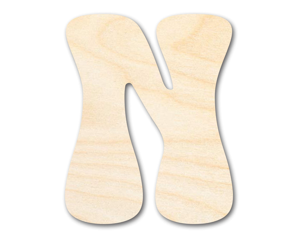 Unfinished Wood Groovy N Font Shape | DIY Craft Cutout | up to 46" DIY