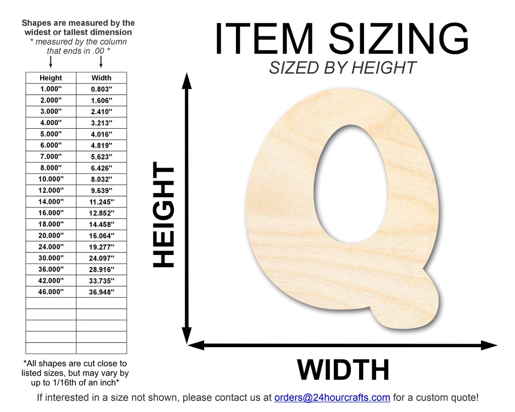 Unfinished Wood Groovy Q Font Shape | DIY Craft Cutout | up to 46" DIY