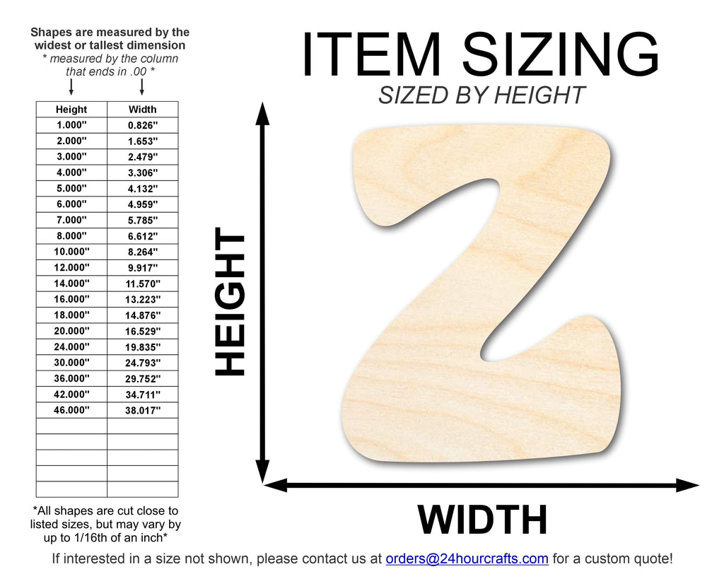 Unfinished Wood Groovy Z Font Shape | DIY Craft Cutout | up to 46" DIY