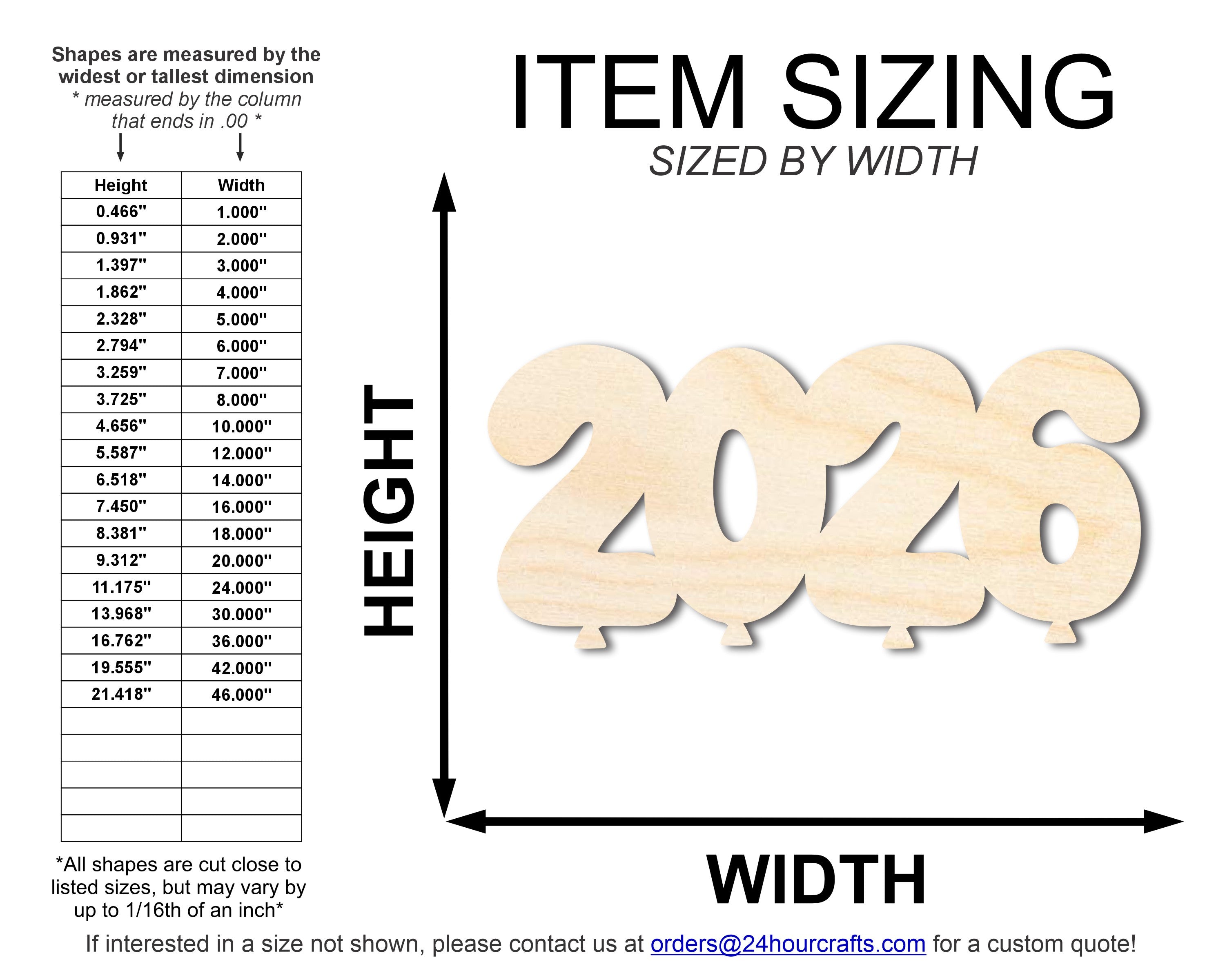 Unfinished Wood 2026 Balloons Shape | DIY Craft Cutout | up to 46" DIY