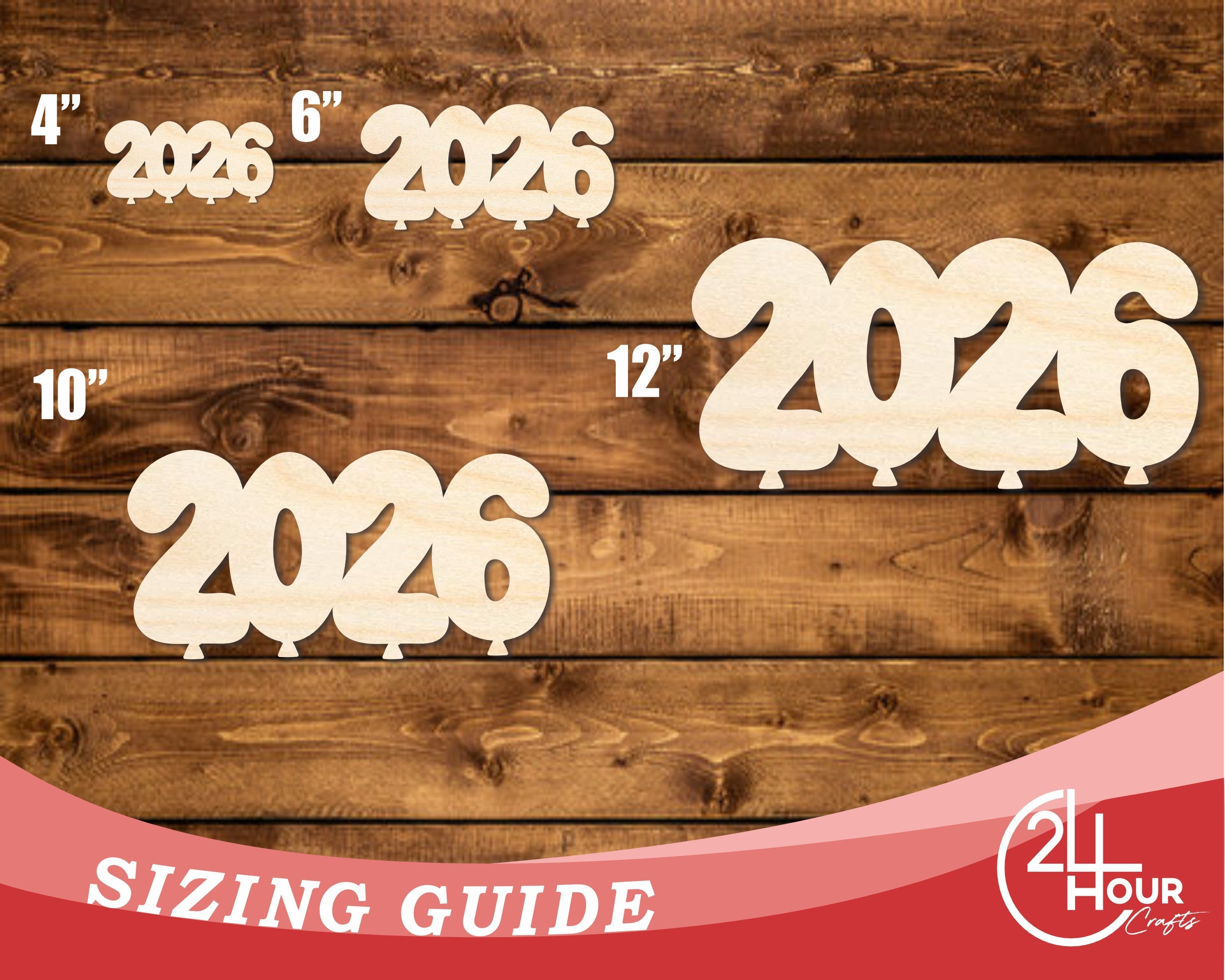 Unfinished Wood 2026 Balloons Shape | DIY Craft Cutout | up to 46" DIY