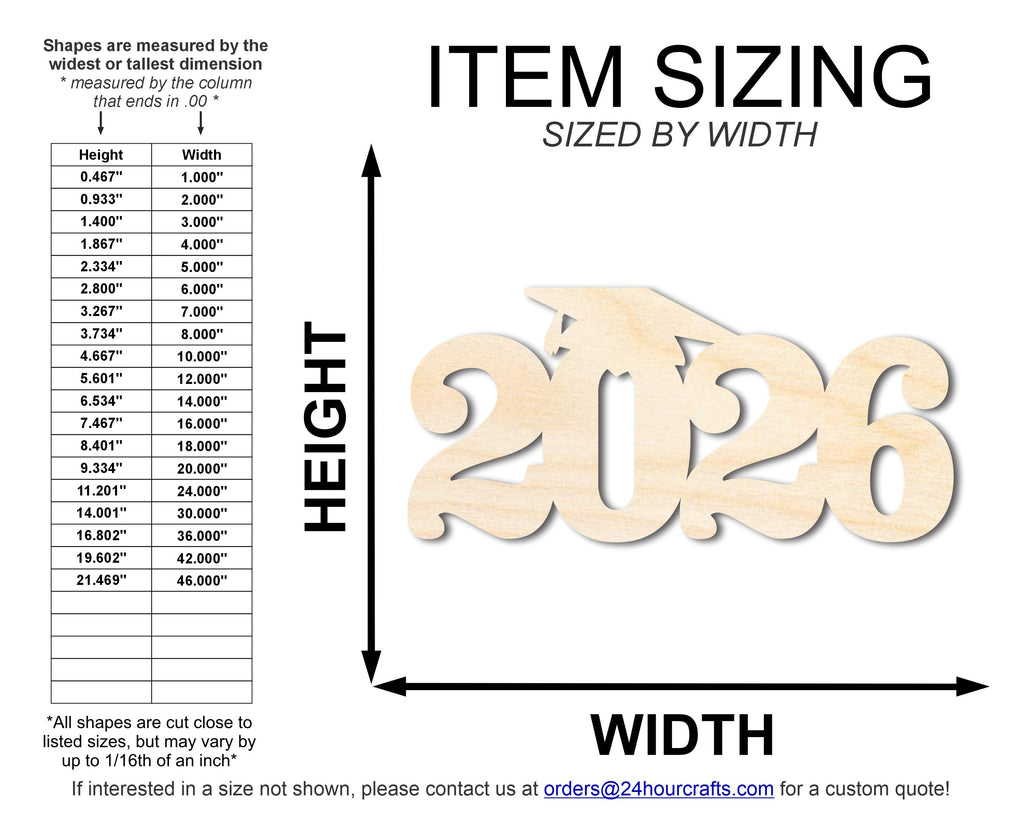 Unfinished Wood 2026 Grad Cap Shape | DIY Craft Cutout | up to 46" DIY