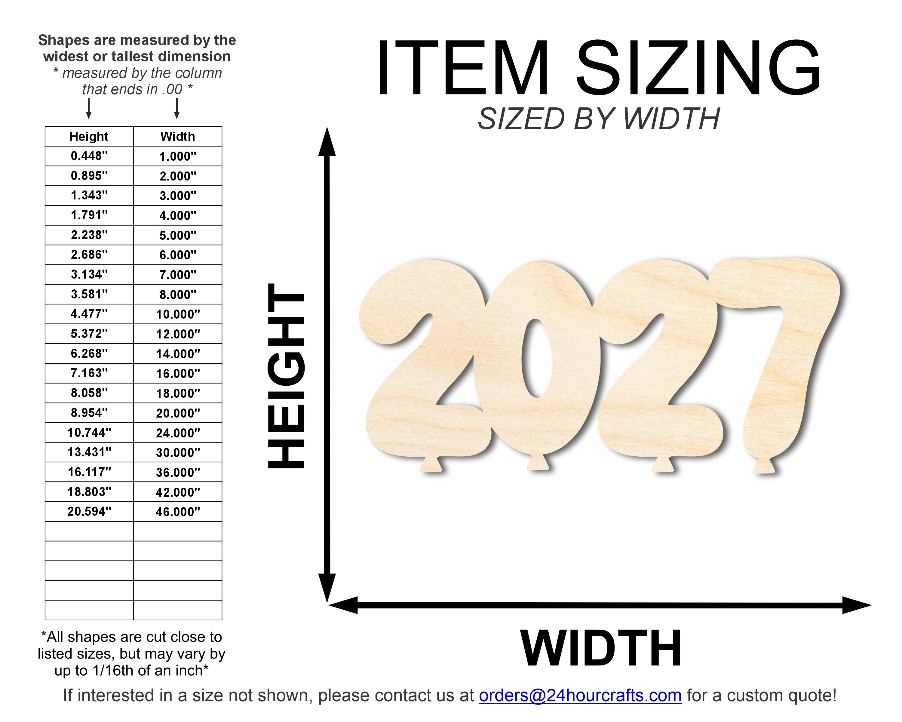 Unfinished Wood 2027 Balloons Shape | DIY Craft Cutout | up to 46" DIY