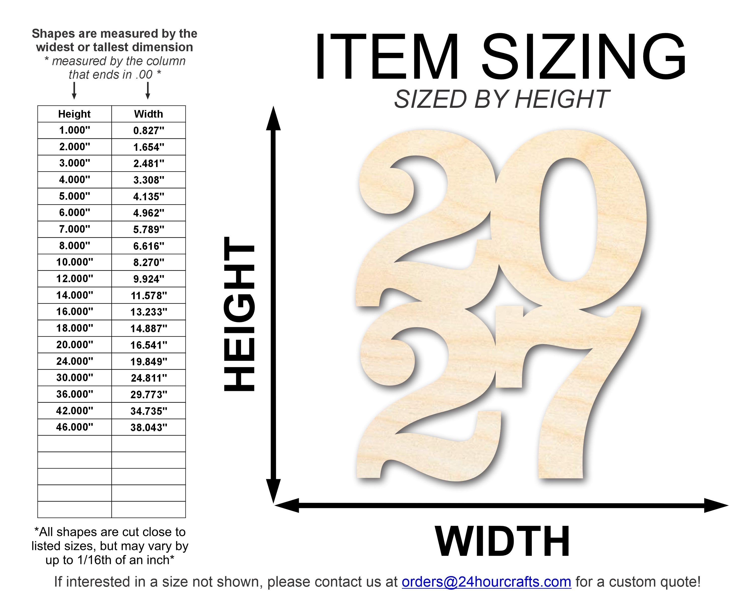 Unfinished Wood 2027 Shape | DIY Craft Cutout | up to 46" DIY