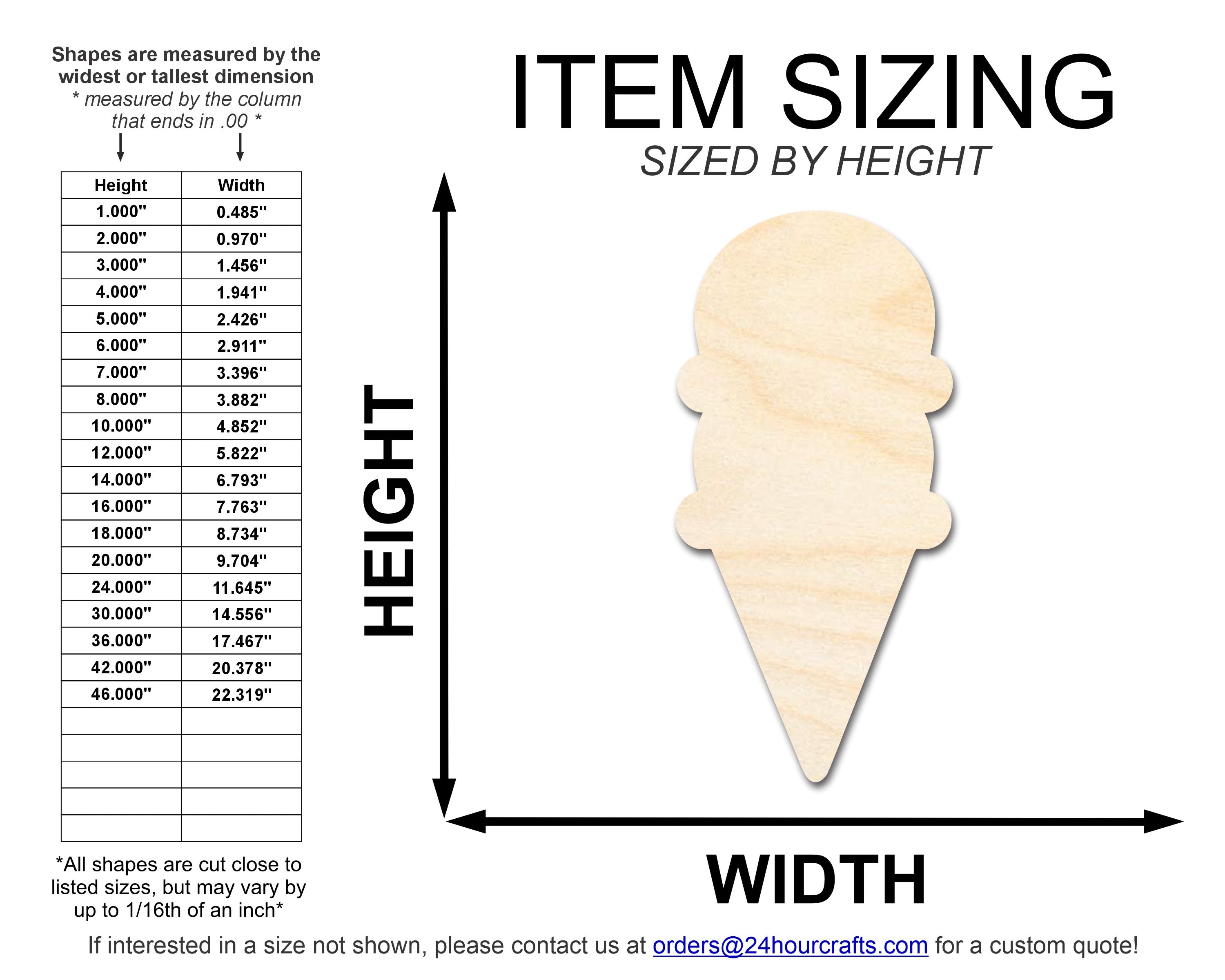 Unfinished Wood Double Scoop Ice Cream Shape | DIY Craft Cutout | up to 46" DIY