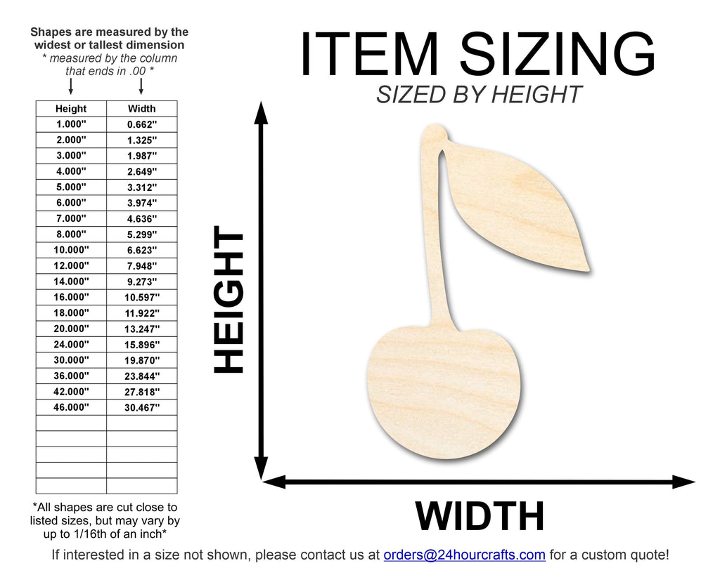 Unfinished Wood Cherry with Leaf Shape | DIY Craft Cutout | up to 46" DIY