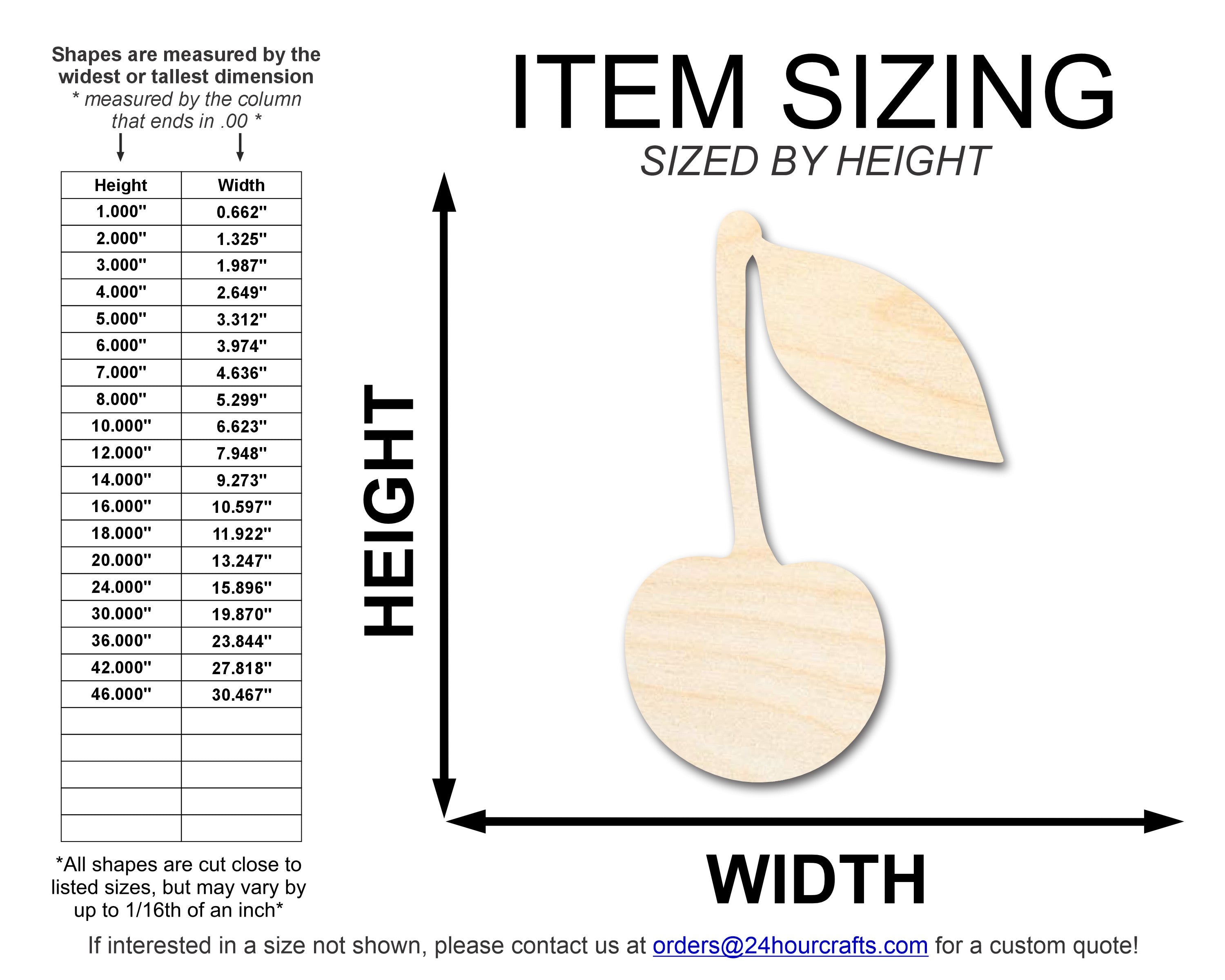 Unfinished Wood Cherry with Leaf Shape | DIY Craft Cutout | up to 46" DIY