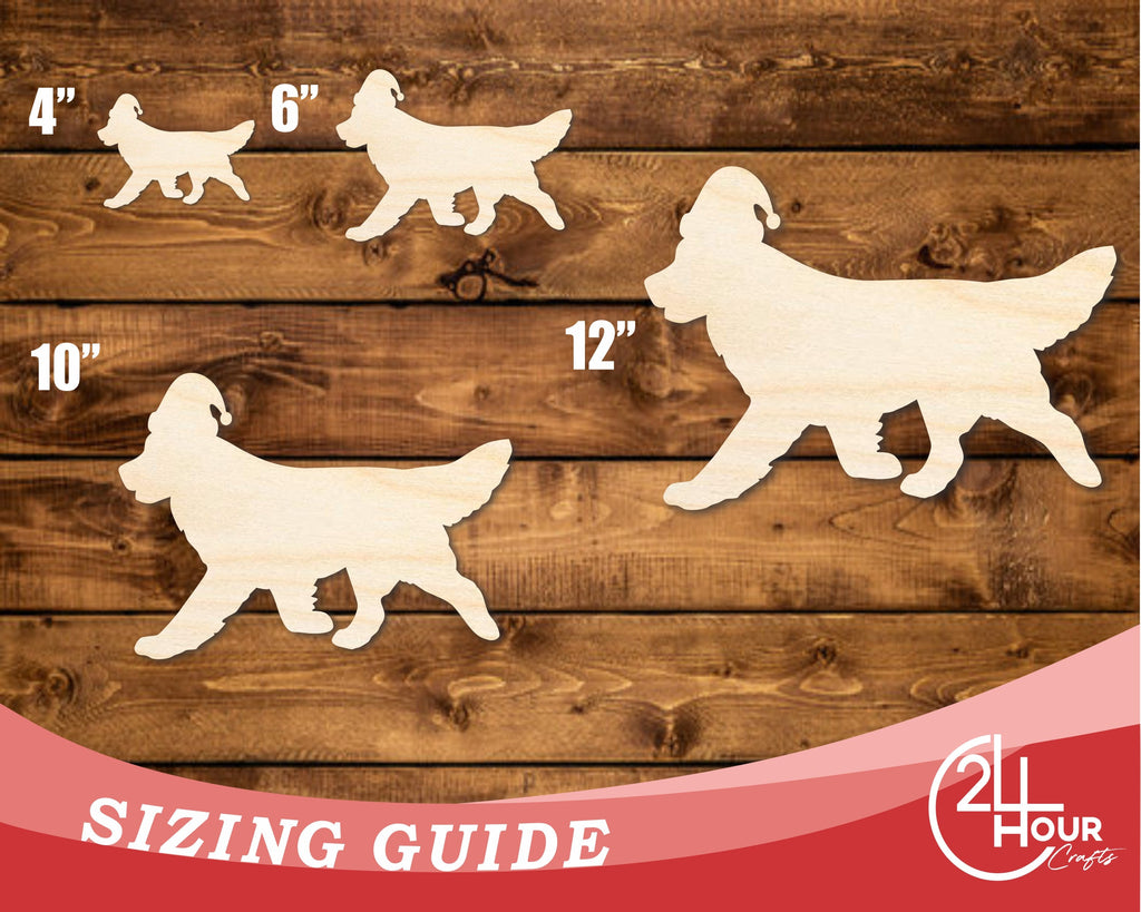 Unfinished Wood Golden Retriever With Santa Hat Shape | DIY Craft Cutout | up to 46" DIY