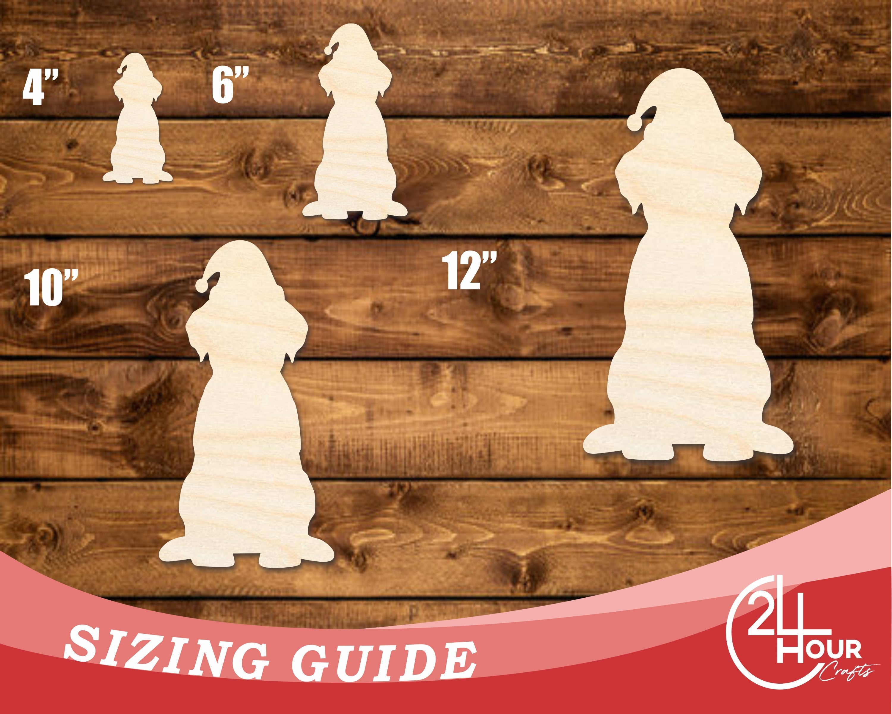 Unfinished Wood Puppy With Santa Hat Shape | DIY Craft Cutout | up to 46" DIY